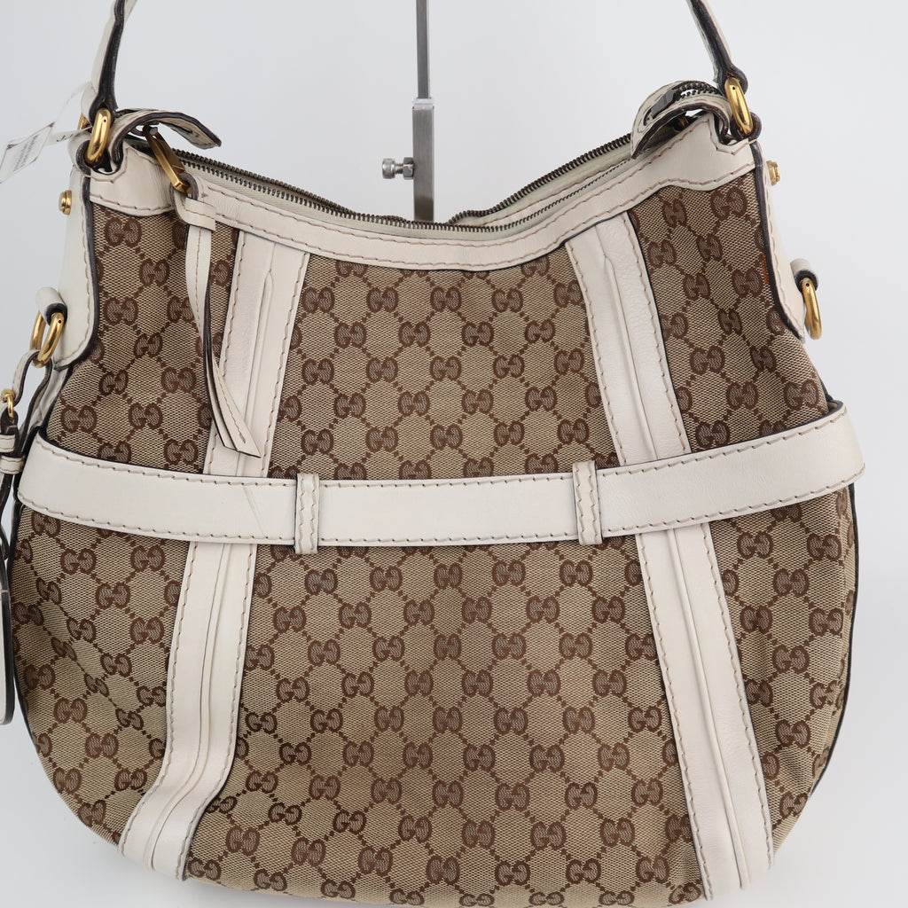 C2209 Gucci Hobo Bag GG Running Medium Hobo | Pre-Owned Very Good Brown canvas, leather trim