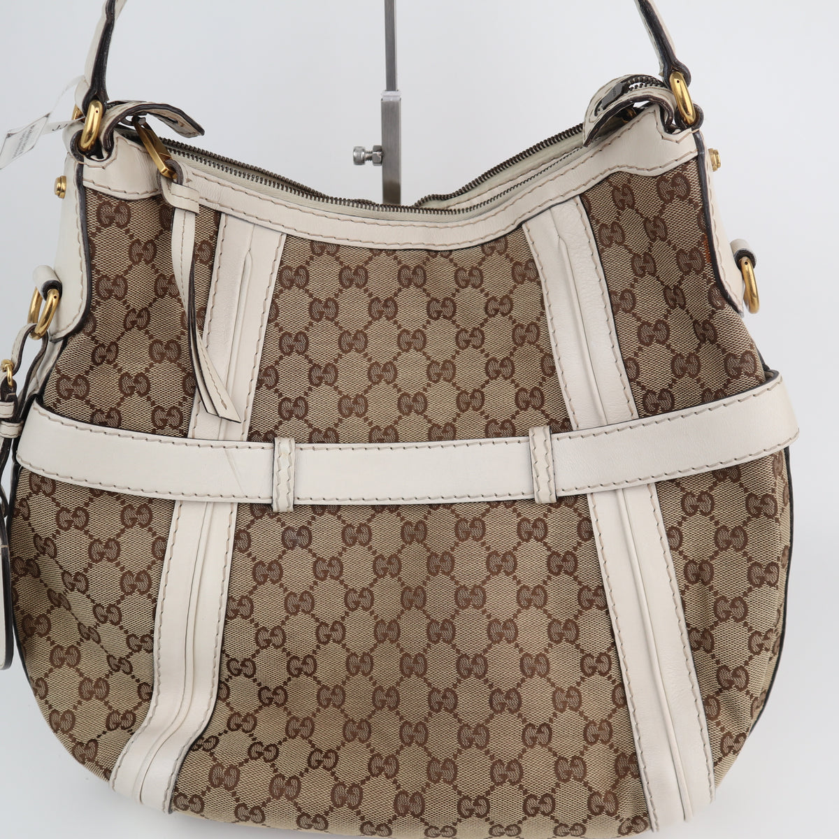 C2209 Gucci Hobo Bag GG Running Medium Hobo | Pre-Owned Very Good Brown canvas, leather trim