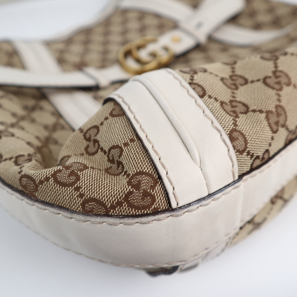 C2209 Gucci Hobo Bag GG Running Medium Hobo | Pre-Owned Very Good Brown canvas, leather trim