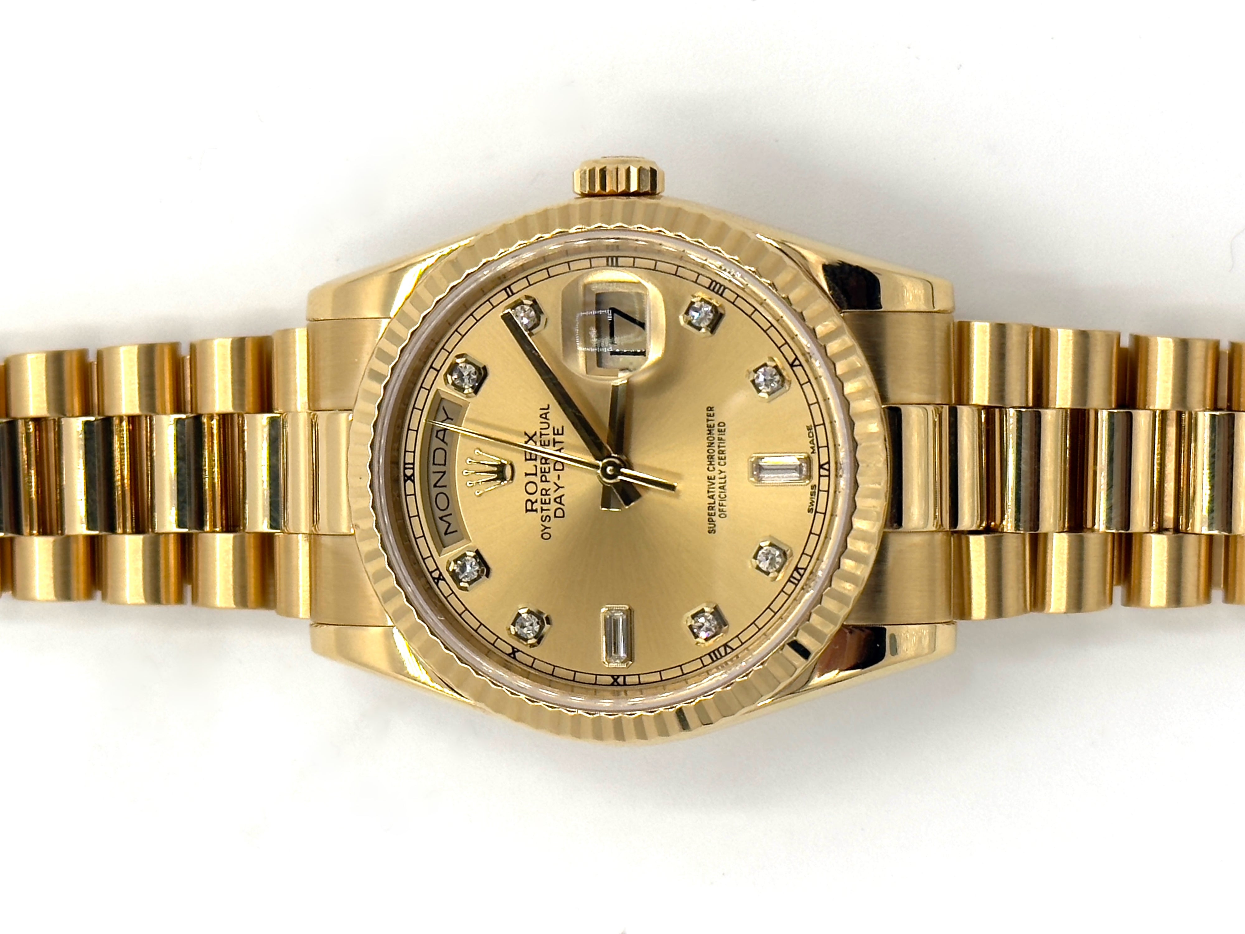 Rolex Day-Date 36 "President" 118238 Champagne 8 Diamonds 2 Diamond Baguette