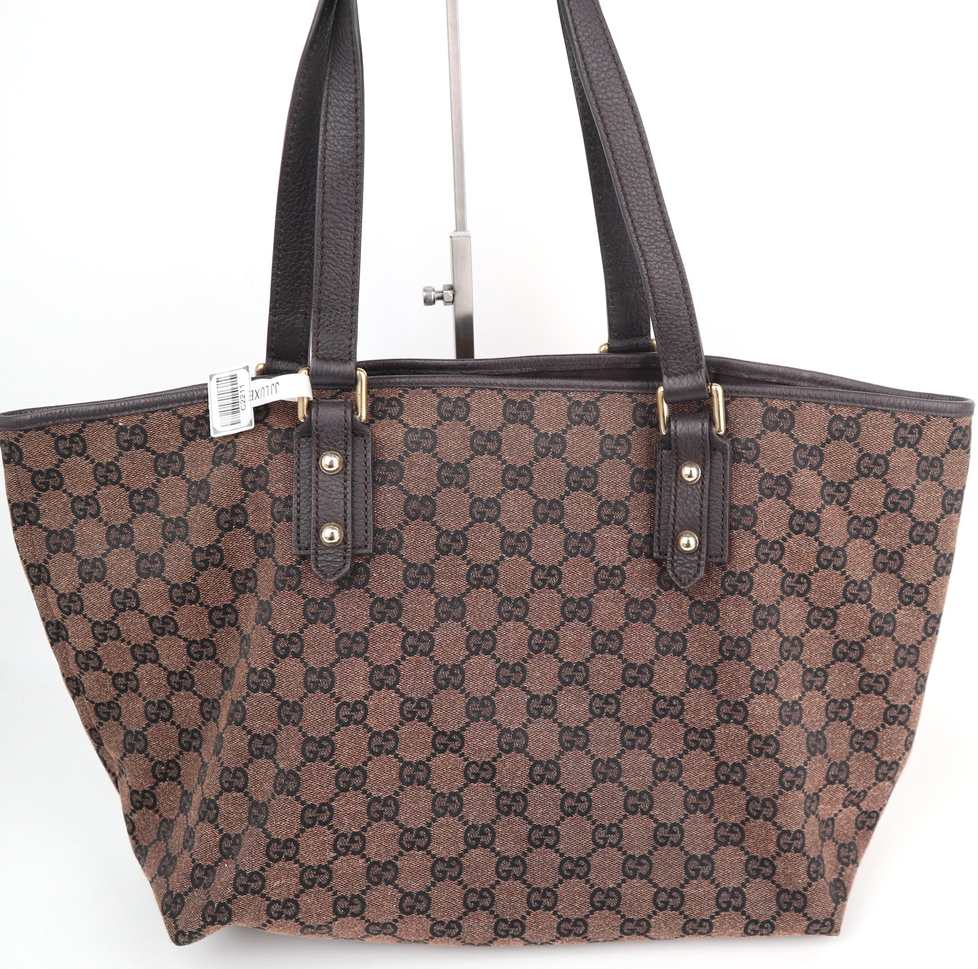 C2211 Gucci Tote Bag GG Canvas Tote Bag | Pre-Owned Excellent Dark Brown GG canvas, leather trim