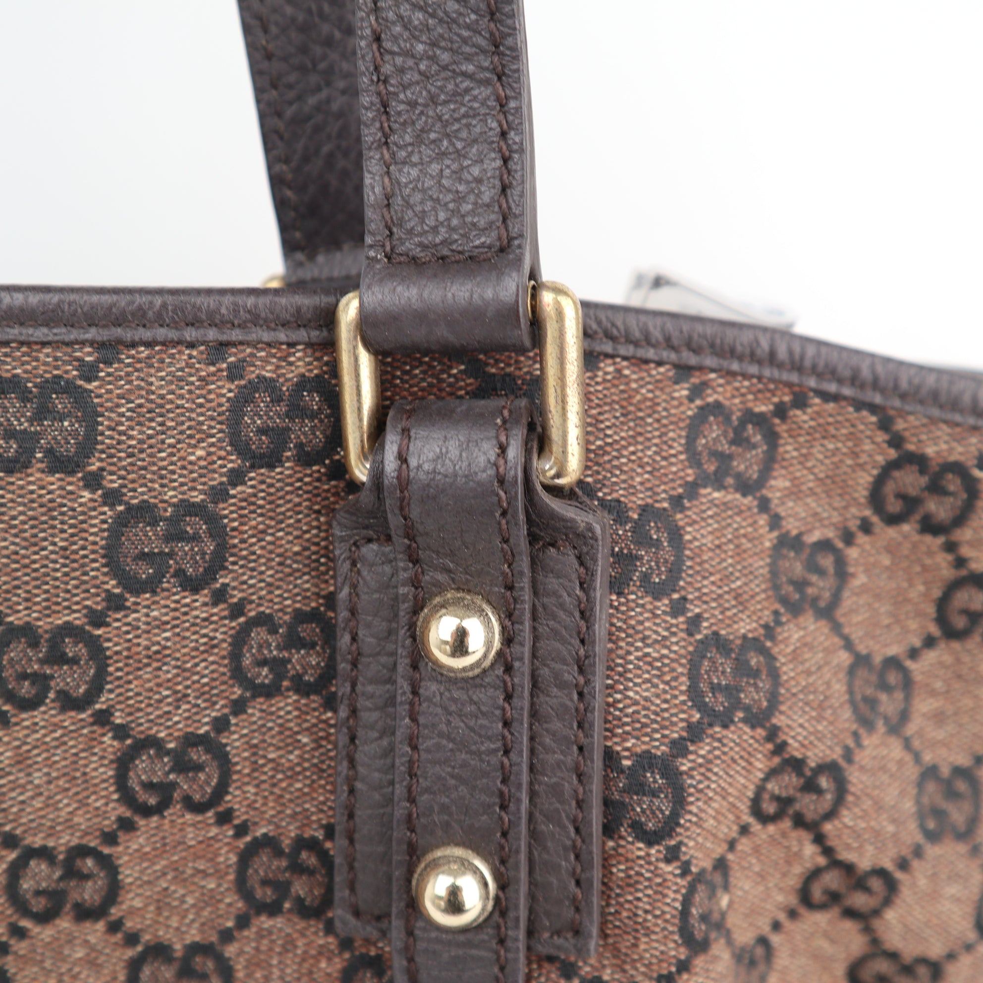 C2211 Gucci Tote Bag GG Canvas Tote Bag | Pre-Owned Excellent Dark Brown GG canvas, leather trim