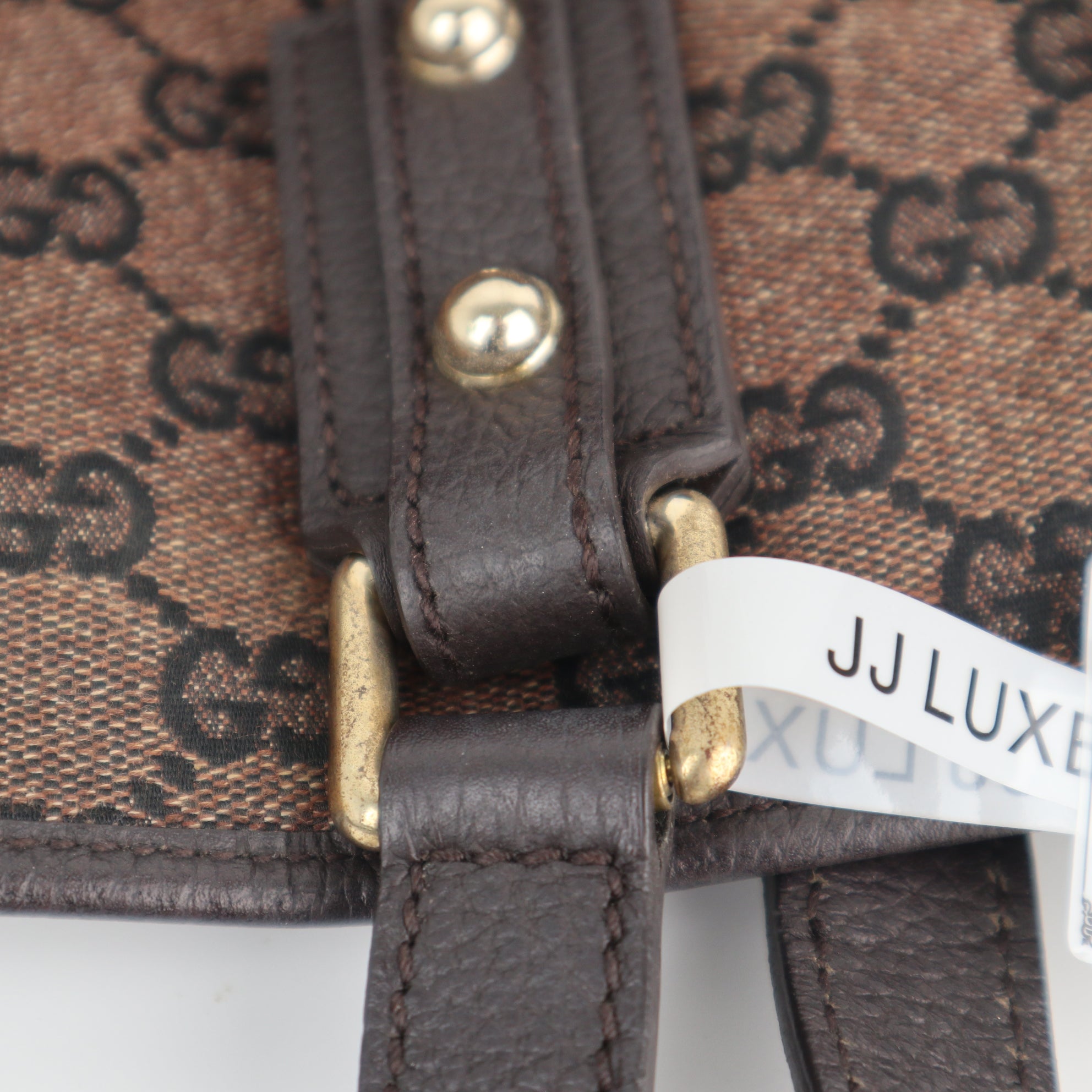 C2211 Gucci Tote Bag GG Canvas Tote Bag | Pre-Owned Excellent Dark Brown GG canvas, leather trim