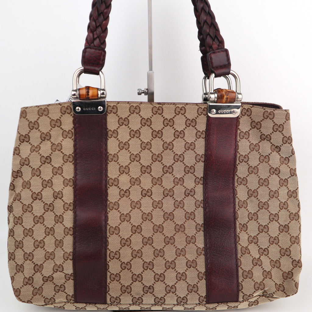 C2213 Gucci Tote Bag GG Canvas Bamboo Bar Large Tote Bag | Pre-Owned Excellent Brown GG canvas, leather trim, bamboo detail