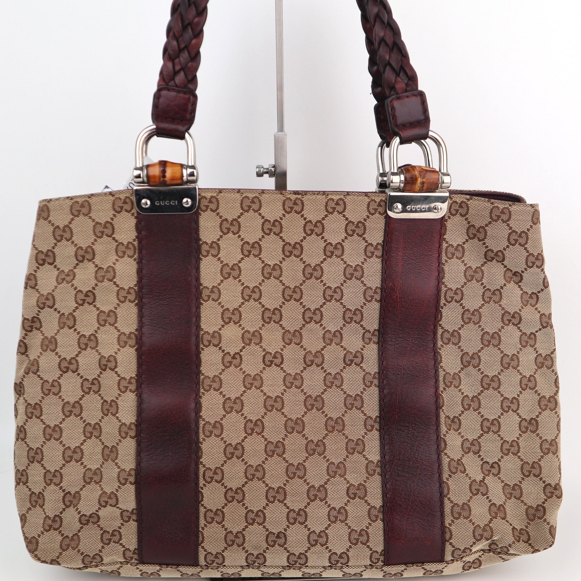 C2213 Gucci Tote Bag GG Canvas Bamboo Bar Large Tote Bag | Pre-Owned Excellent Brown GG canvas, leather trim, bamboo detail