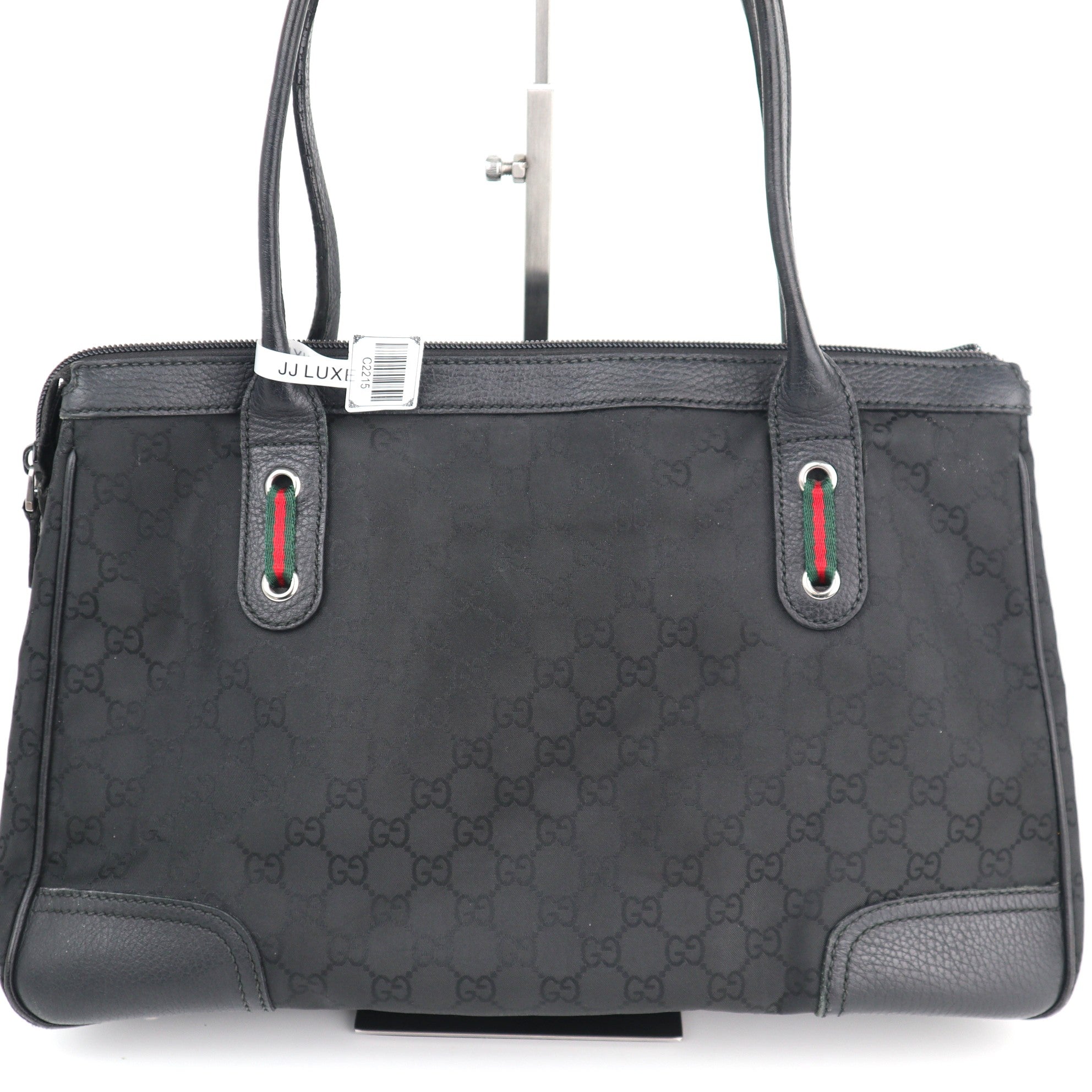 C2215 Gucci Tote Bag Monogram GG Nylon Princy Tote Bag | Pre-Owned Excellent Black GG nylon, leather trim