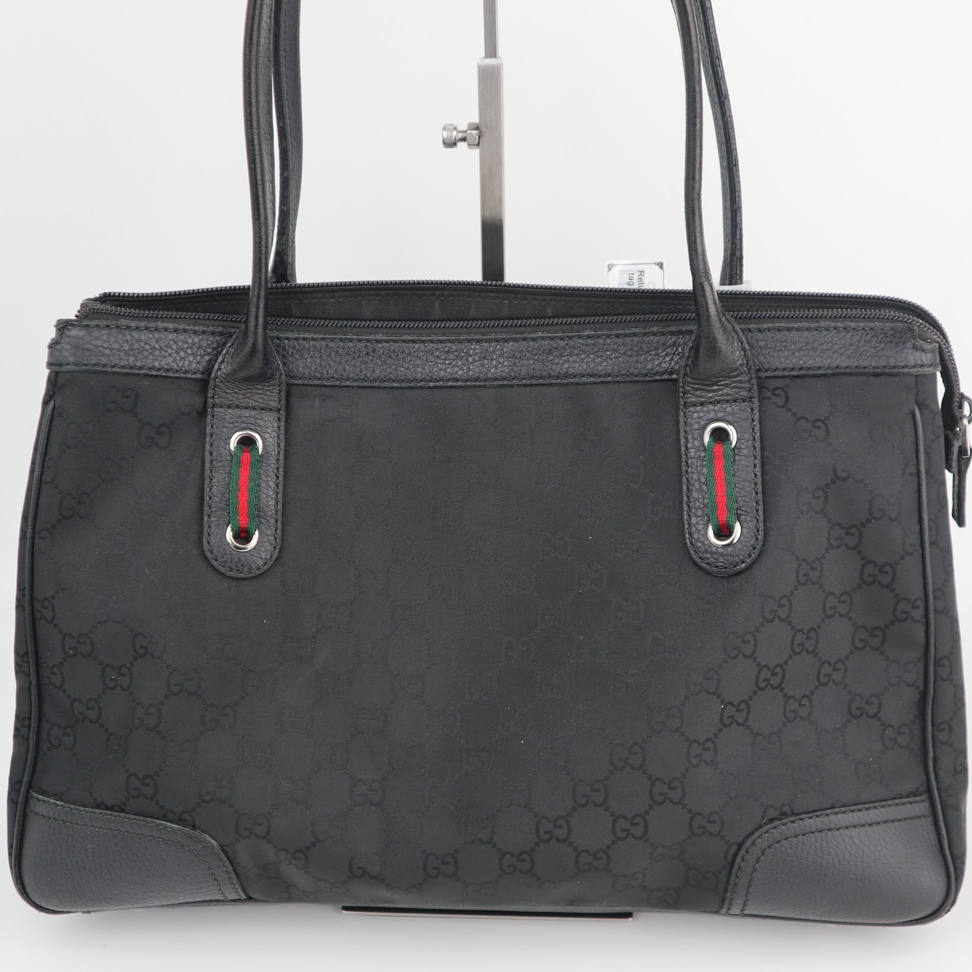 C2215 Gucci Tote Bag Monogram GG Nylon Princy Tote Bag | Pre-Owned Excellent Black GG nylon, leather trim