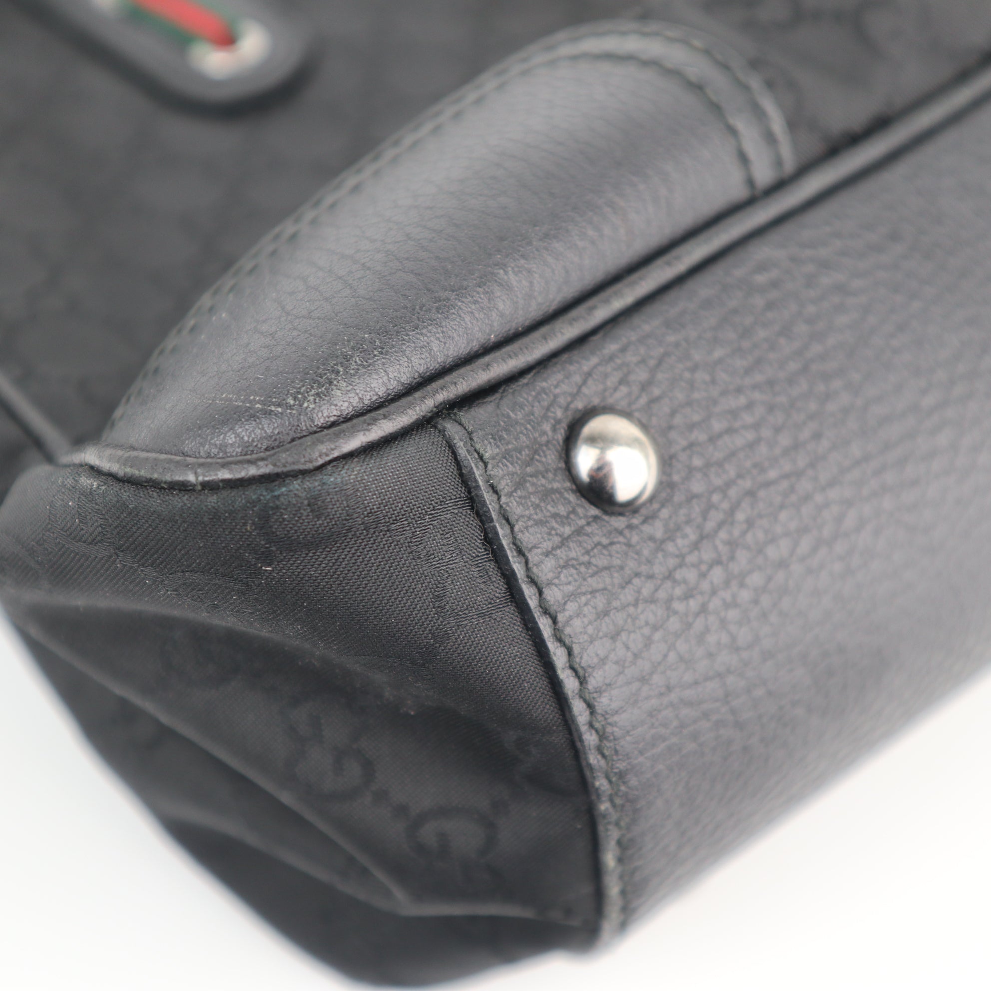 C2215 Gucci Tote Bag Monogram GG Nylon Princy Tote Bag | Pre-Owned Excellent Black GG nylon, leather trim