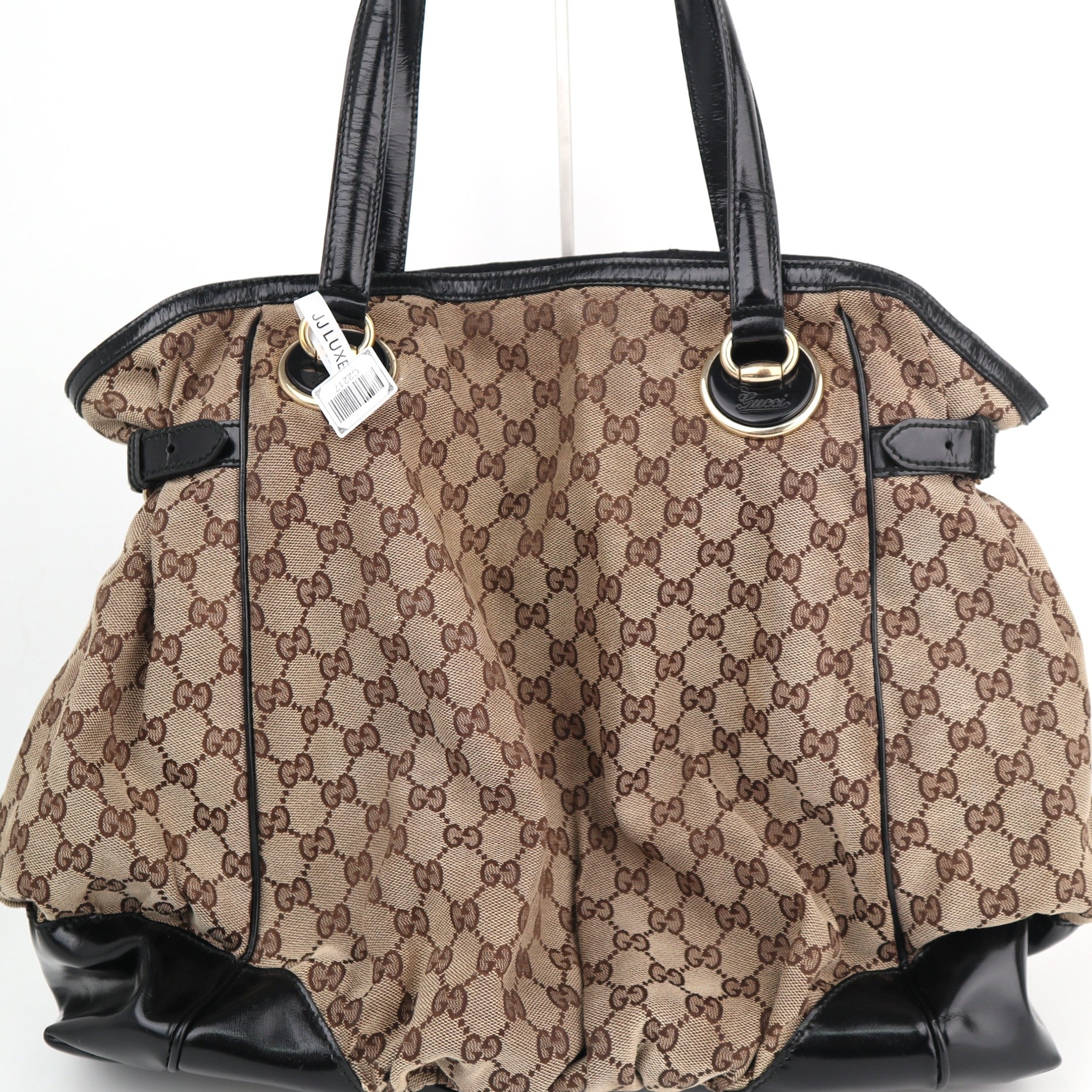 C2217 Gucci Tote Bag Full Moon Patent Leather Large Tote Bag | Pre-Owned Very Good Black patent leather