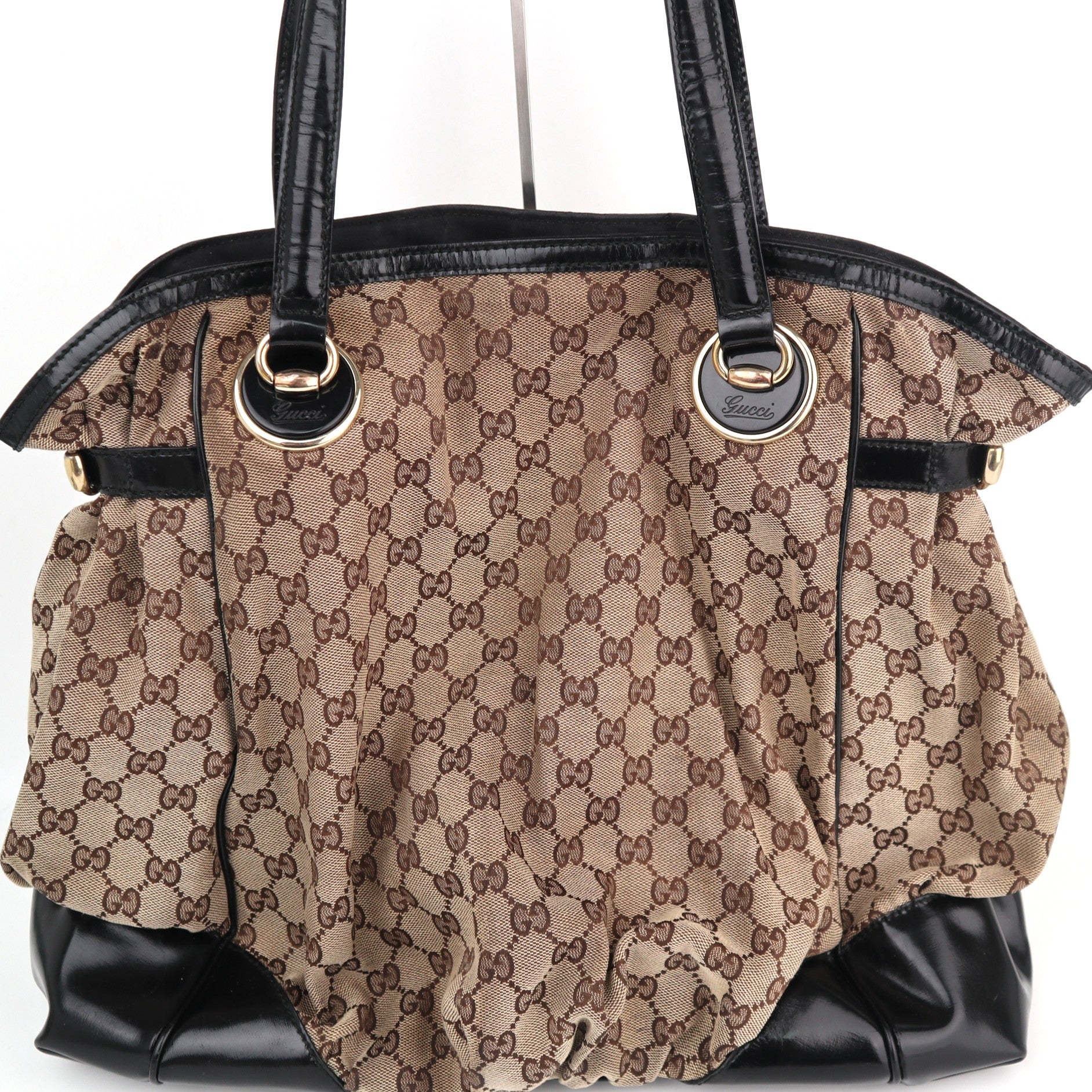 C2217 Gucci Tote Bag Full Moon Patent Leather Large Tote Bag | Pre-Owned Very Good Black patent leather