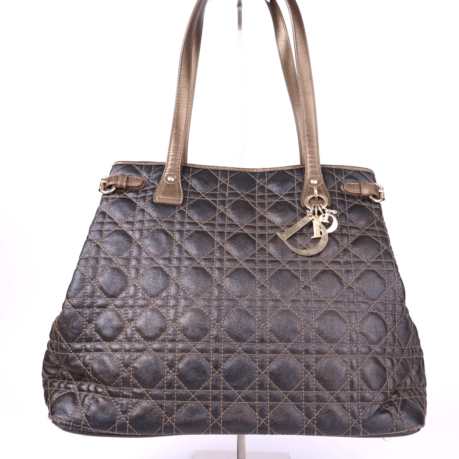 J3365 Dior Bronze Coated Canvas Medium Panarea Shopper Tote- Pre Owned