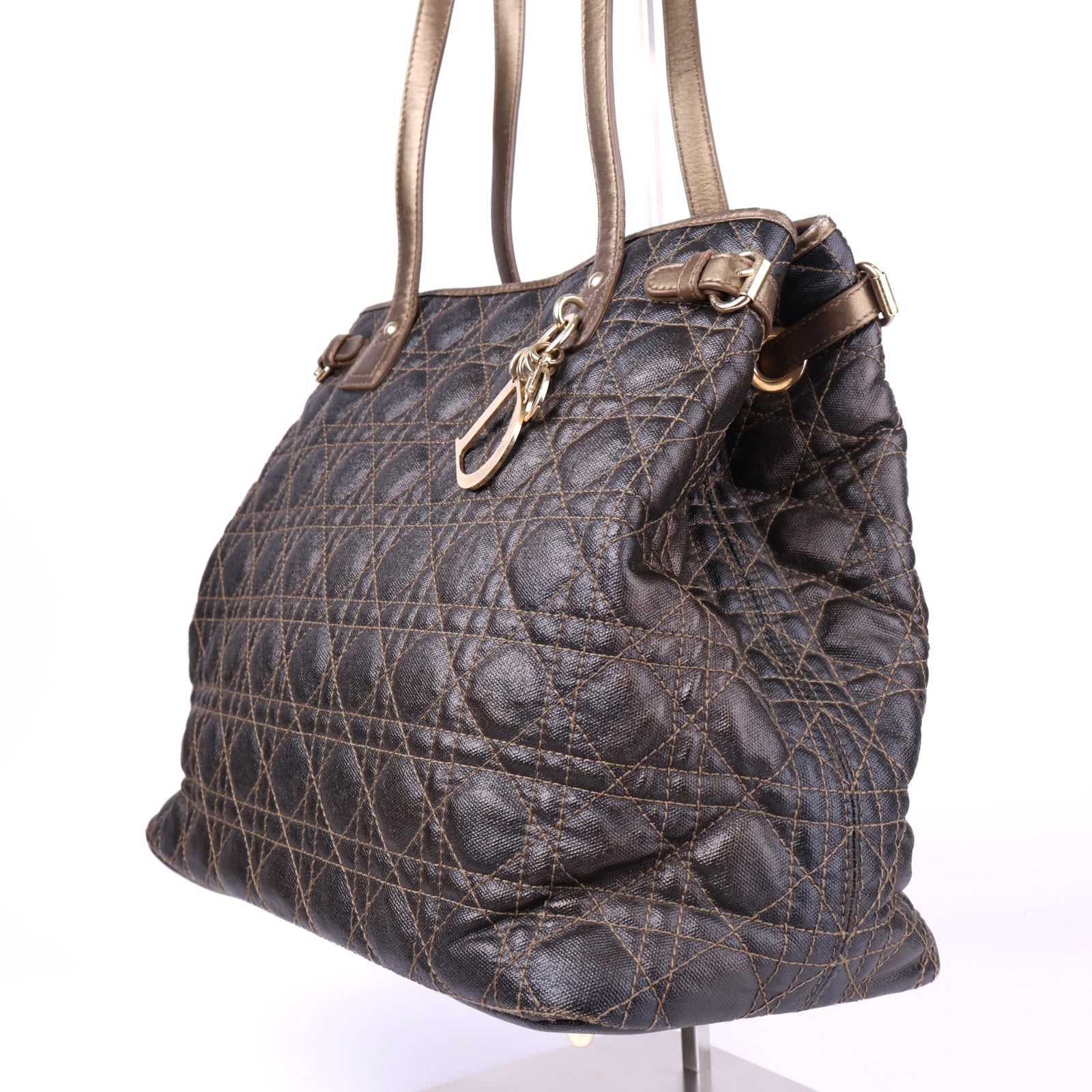 J3365 Dior Bronze Coated Canvas Medium Panarea Shopper Tote- Pre Owned