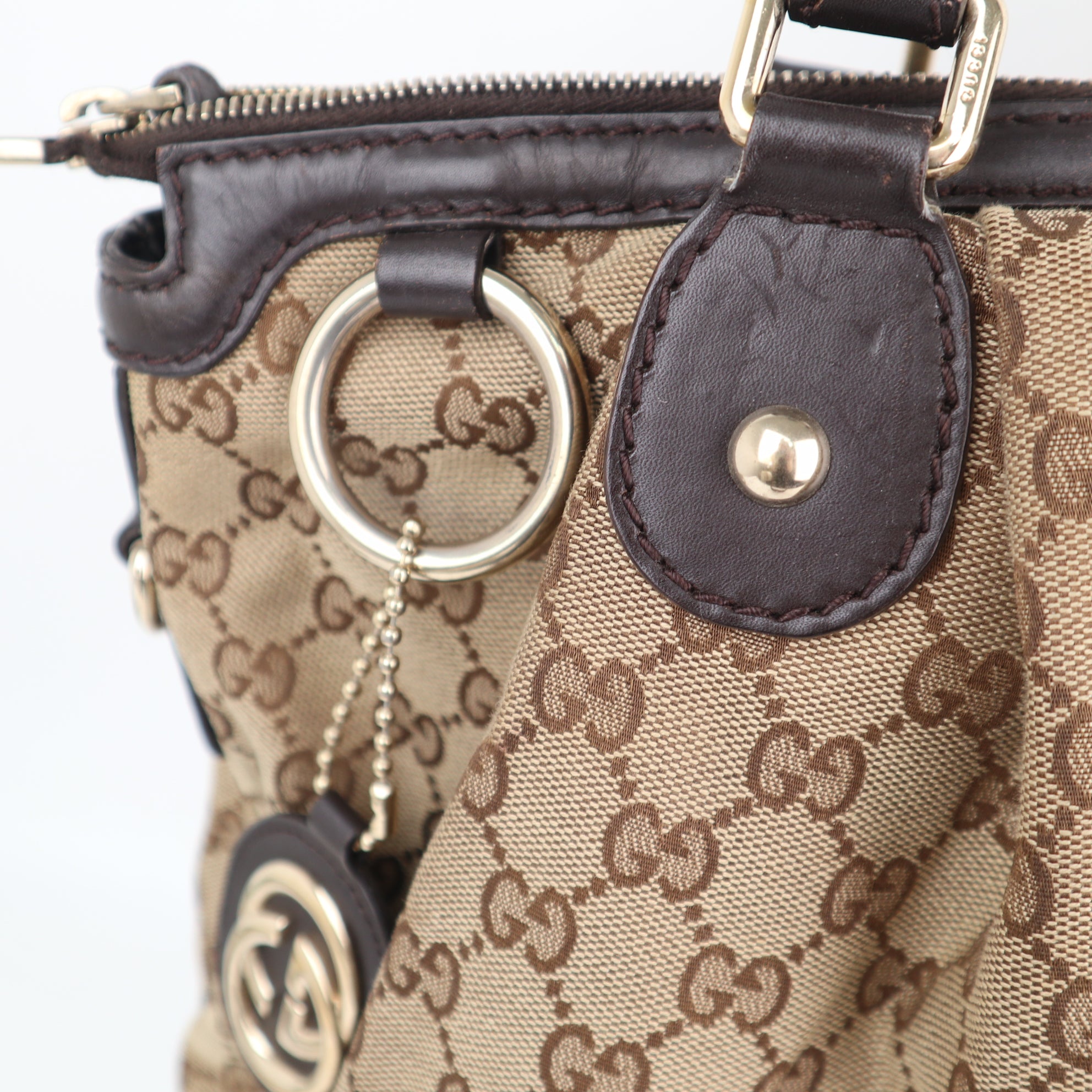 C2218 Gucci Tote Bag GG Canvas Sukey Tote Bag | Pre-Owned Very Good Brown GG canvas, leather trim