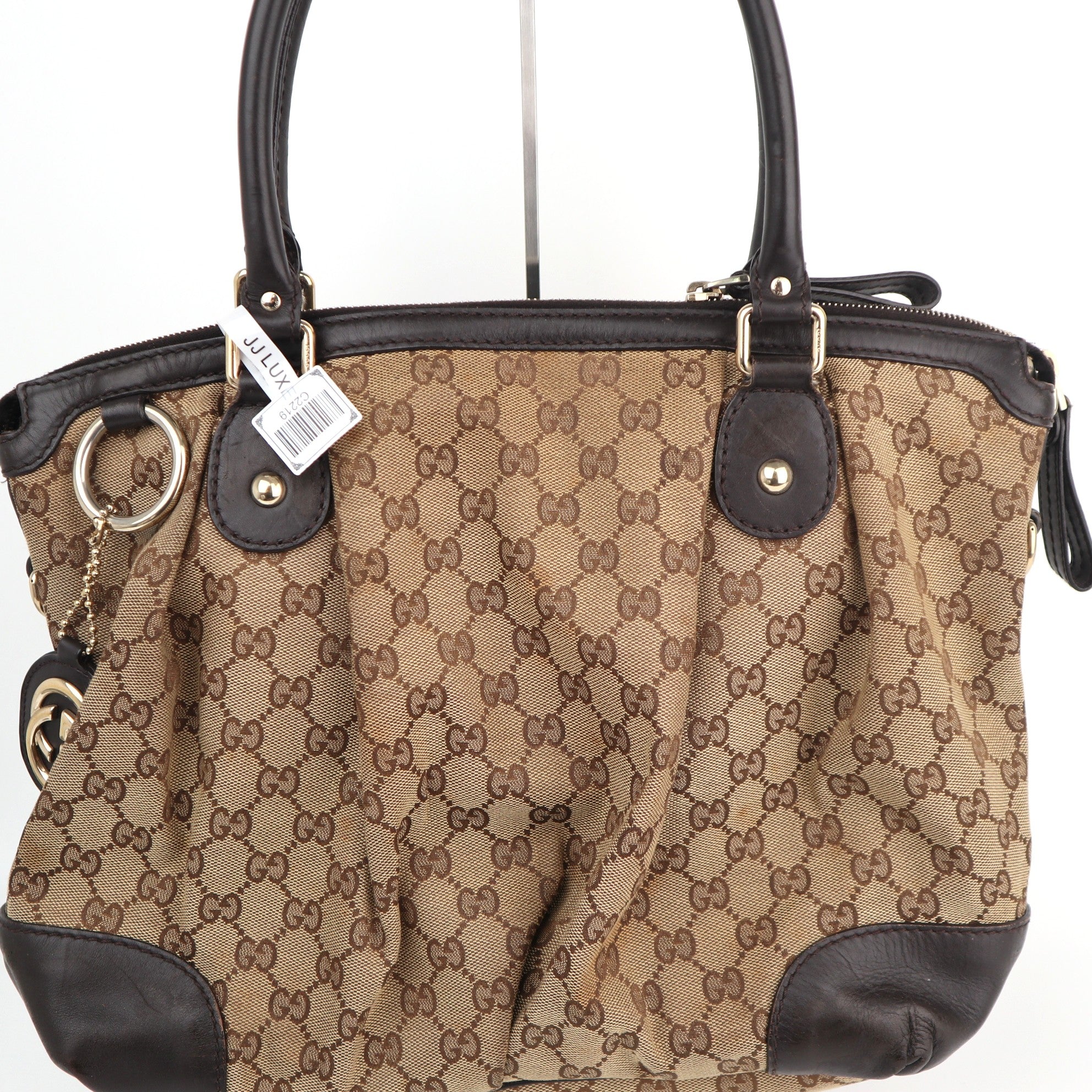 C2219 Gucci Tote Bag GG Canvas Sukey Tote Bag | Pre-Owned Very Good Brown GG canvas, leather trim