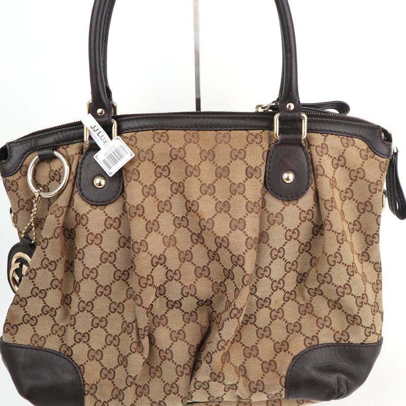 C2219 Gucci Tote Bag GG Canvas Sukey Tote Bag | Pre-Owned Very Good Brown GG canvas, leather trim