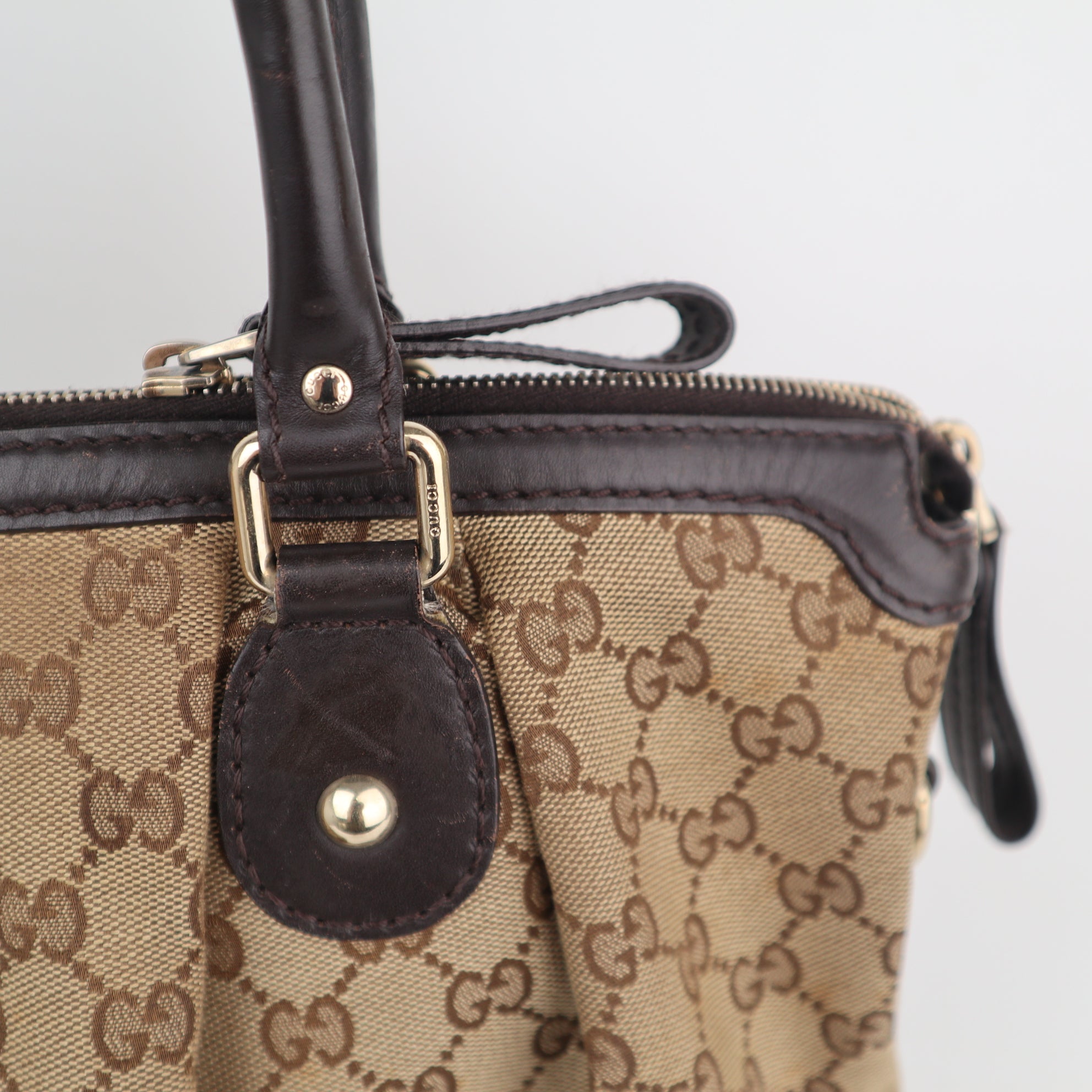 C2219 Gucci Tote Bag GG Canvas Sukey Tote Bag | Pre-Owned Very Good Brown GG canvas, leather trim