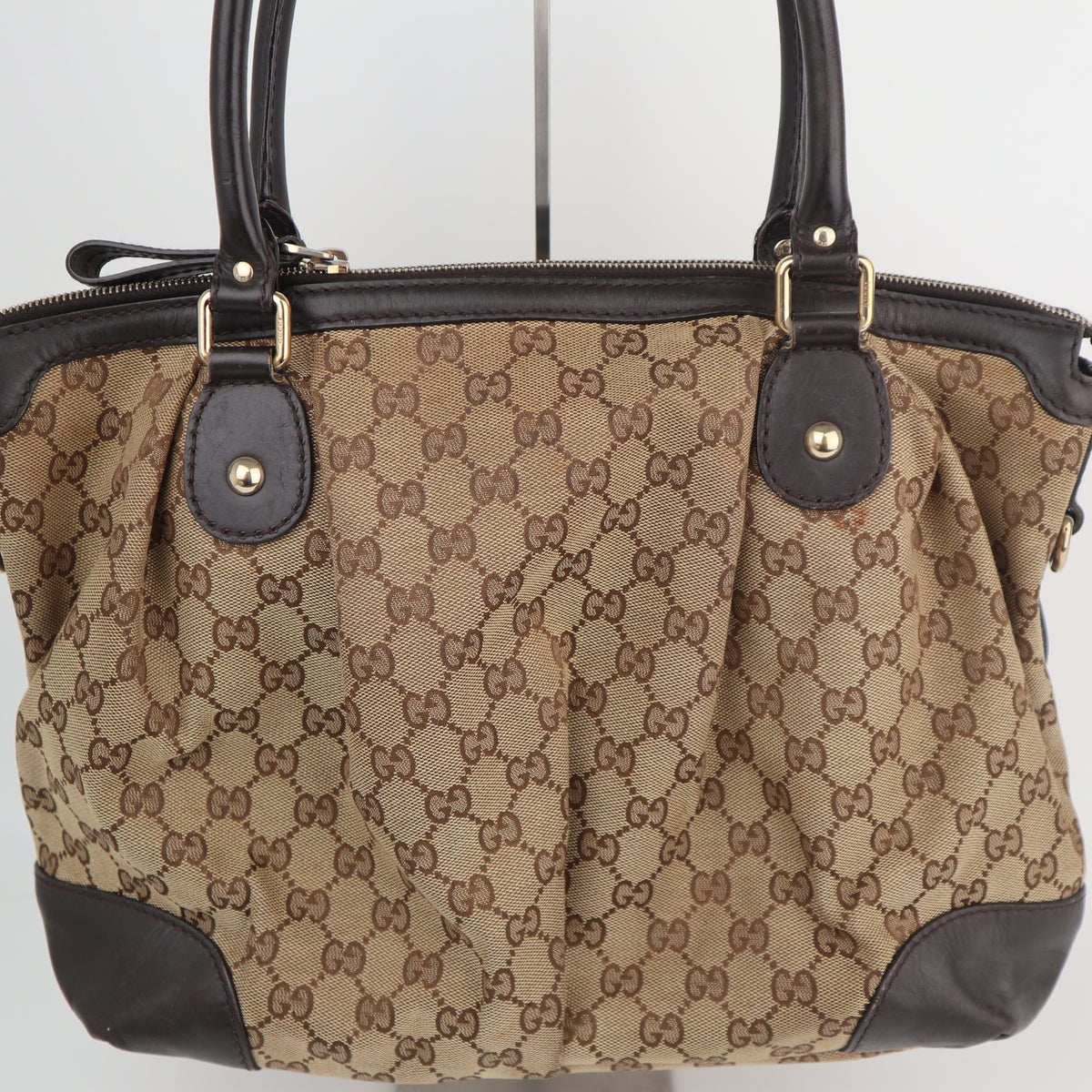 C2219 Gucci Tote Bag GG Canvas Sukey Tote Bag | Pre-Owned Very Good Brown GG canvas, leather trim