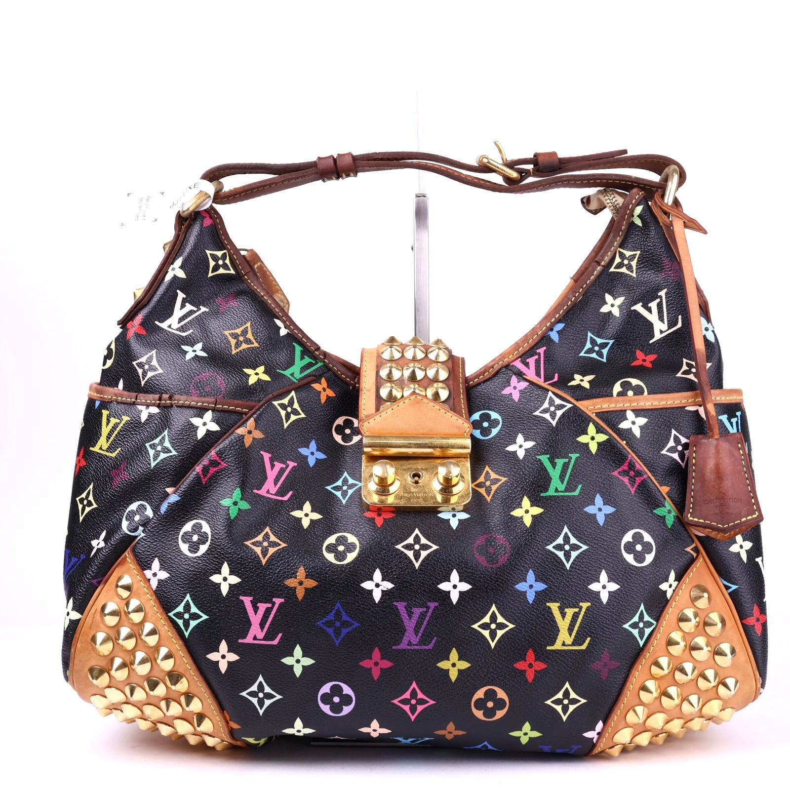 J3351 Louis Vuitton Black Monogram Leather Studded Handbag- Pre Owned