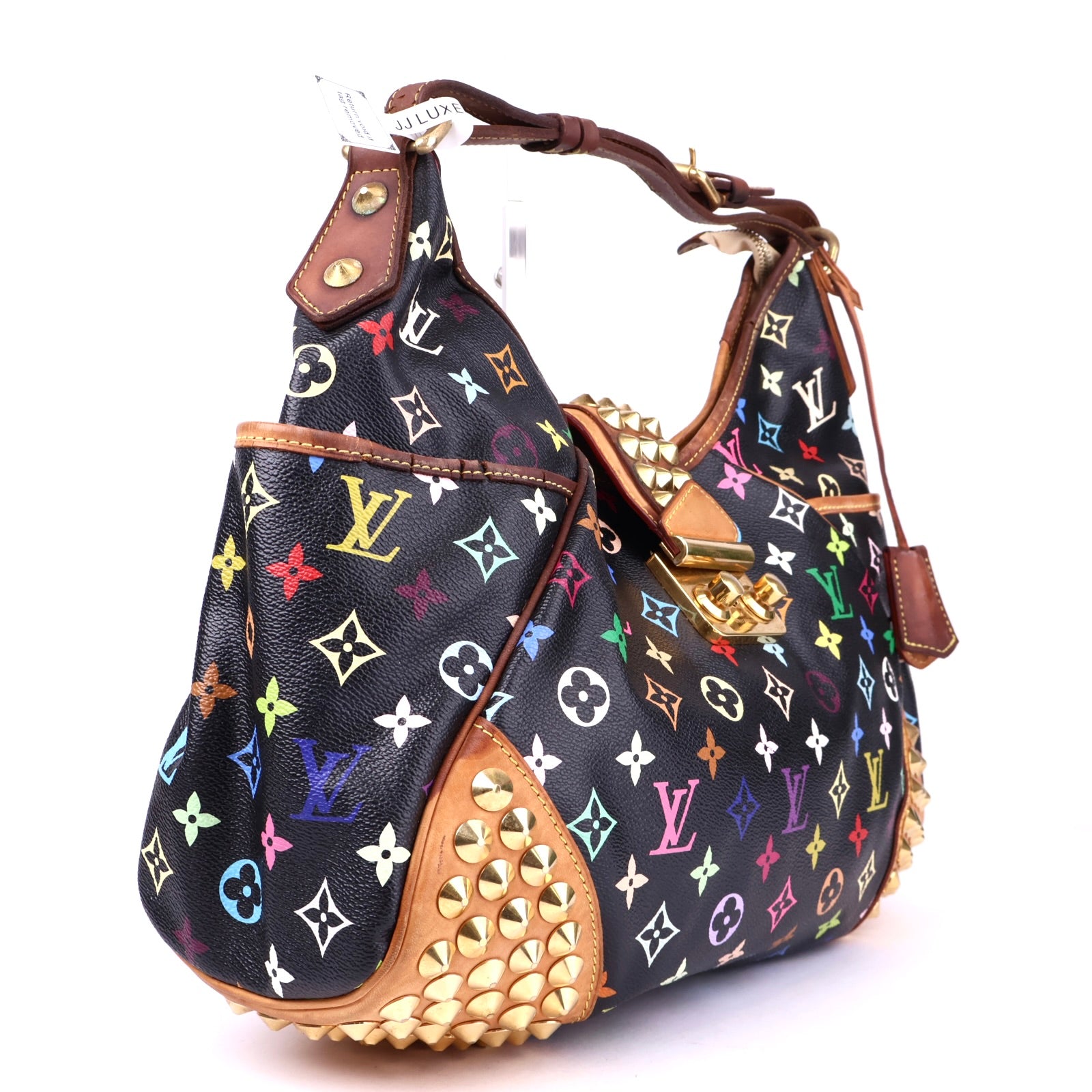 J3351 Louis Vuitton Black Monogram Leather Studded Handbag- Pre Owned