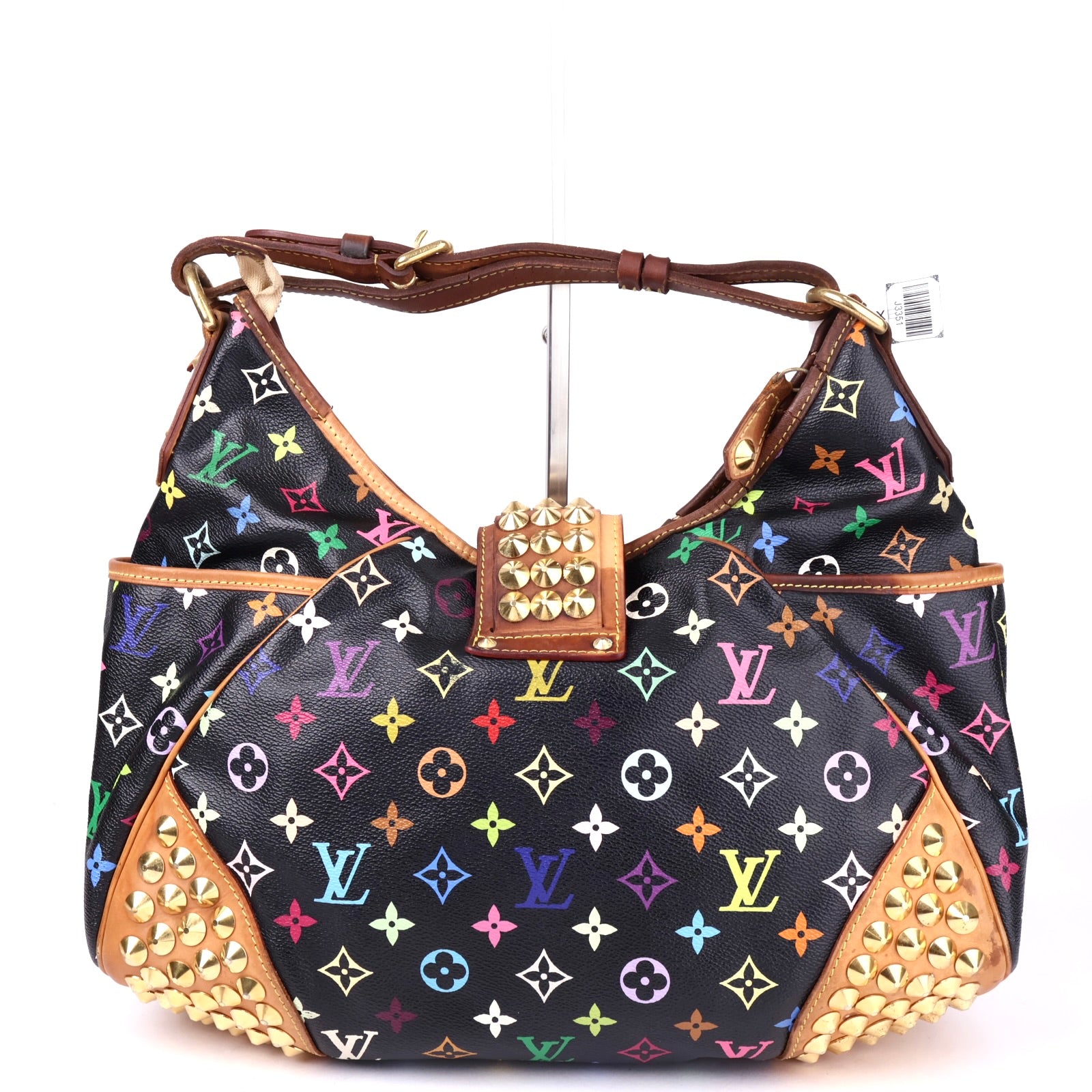 J3351 Louis Vuitton Black Monogram Leather Studded Handbag- Pre Owned