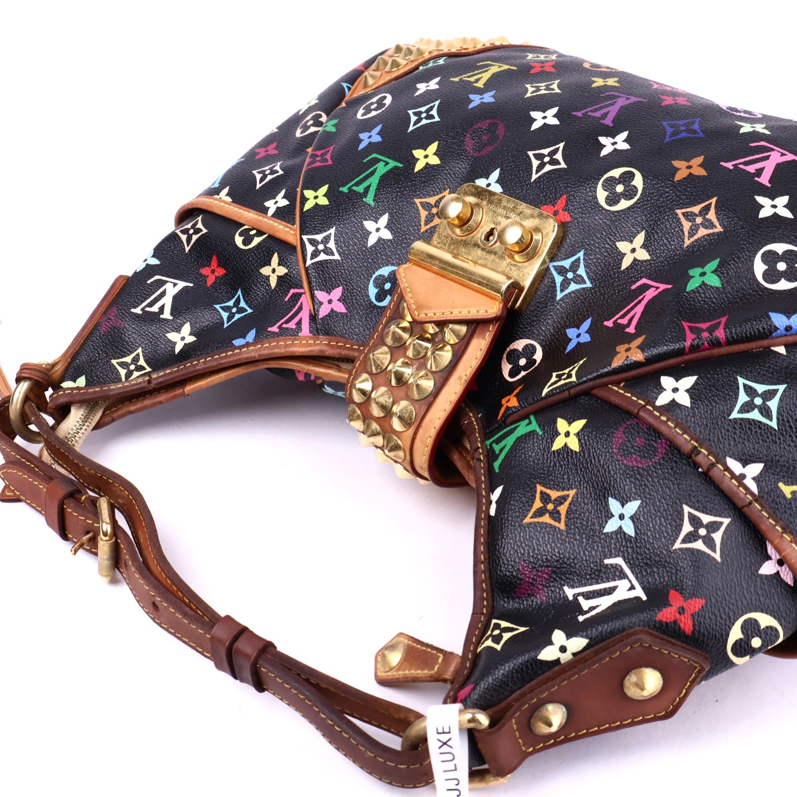 J3351 Louis Vuitton Black Monogram Leather Studded Handbag- Pre Owned