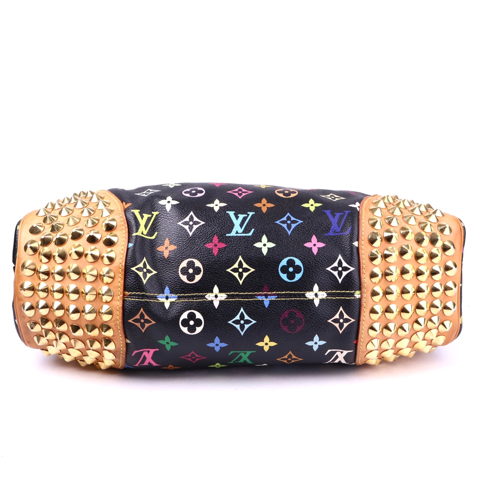 J3351 Louis Vuitton Black Monogram Leather Studded Handbag- Pre Owned