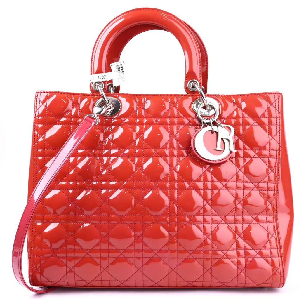 J2111 Christian Dior Light Red Cannage Quilted Patent Leather Bag- Pre Owned