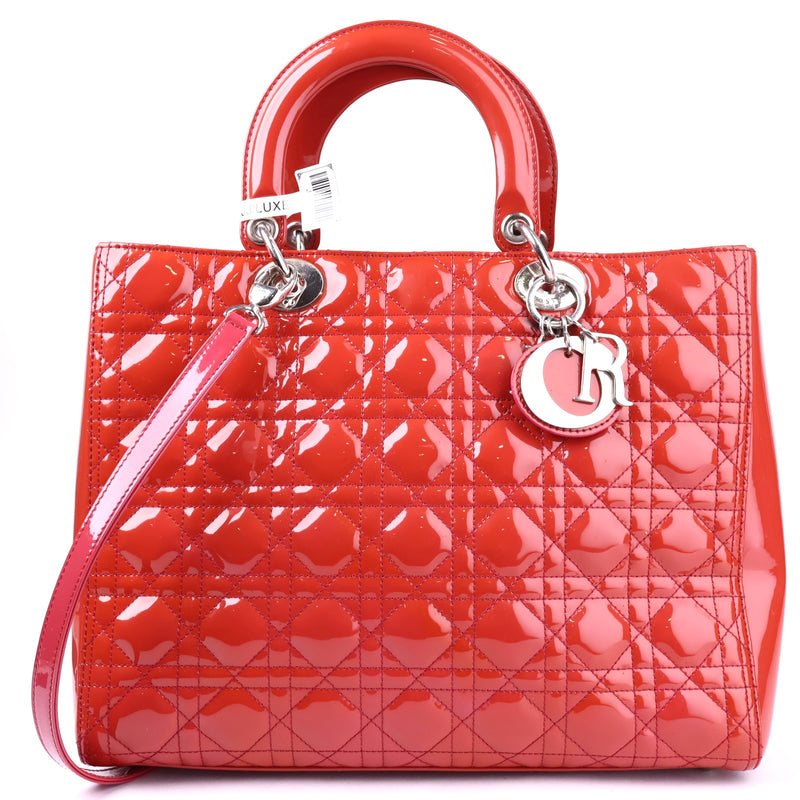 J2111 Christian Dior Light Red Cannage Quilted Patent Leather Bag- Pre Owned