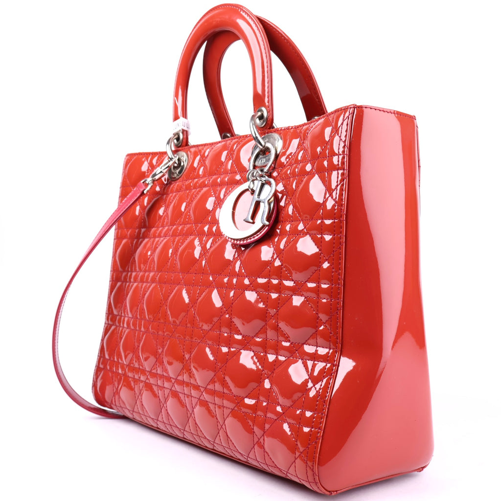 J2111 Christian Dior Light Red Cannage Quilted Patent Leather Bag- Pre Owned
