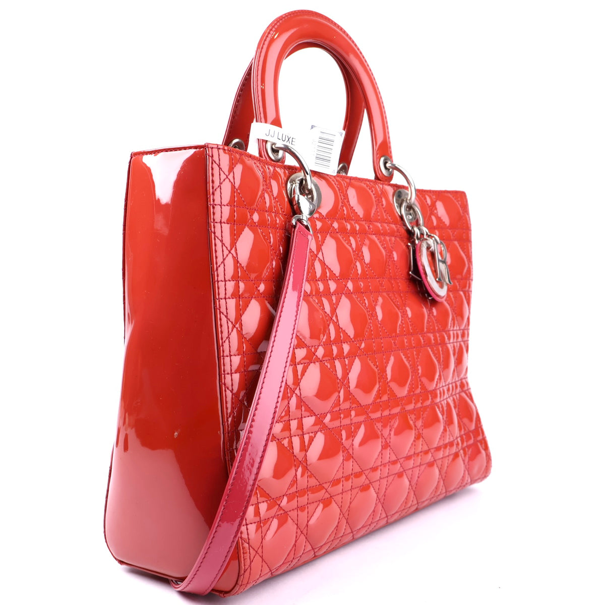 J2111 Christian Dior Light Red Cannage Quilted Patent Leather Bag- Pre Owned