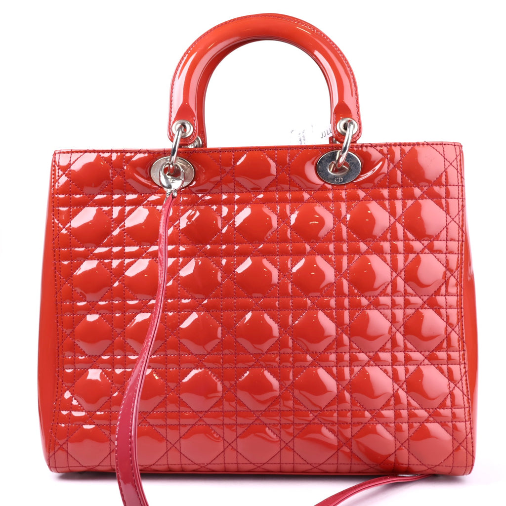 J2111 Christian Dior Light Red Cannage Quilted Patent Leather Bag- Pre Owned