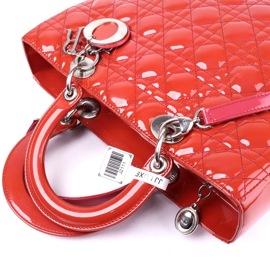 J2111 Christian Dior Light Red Cannage Quilted Patent Leather Bag- Pre Owned