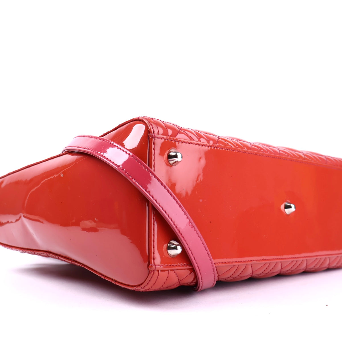 J2111 Christian Dior Light Red Cannage Quilted Patent Leather Bag- Pre Owned