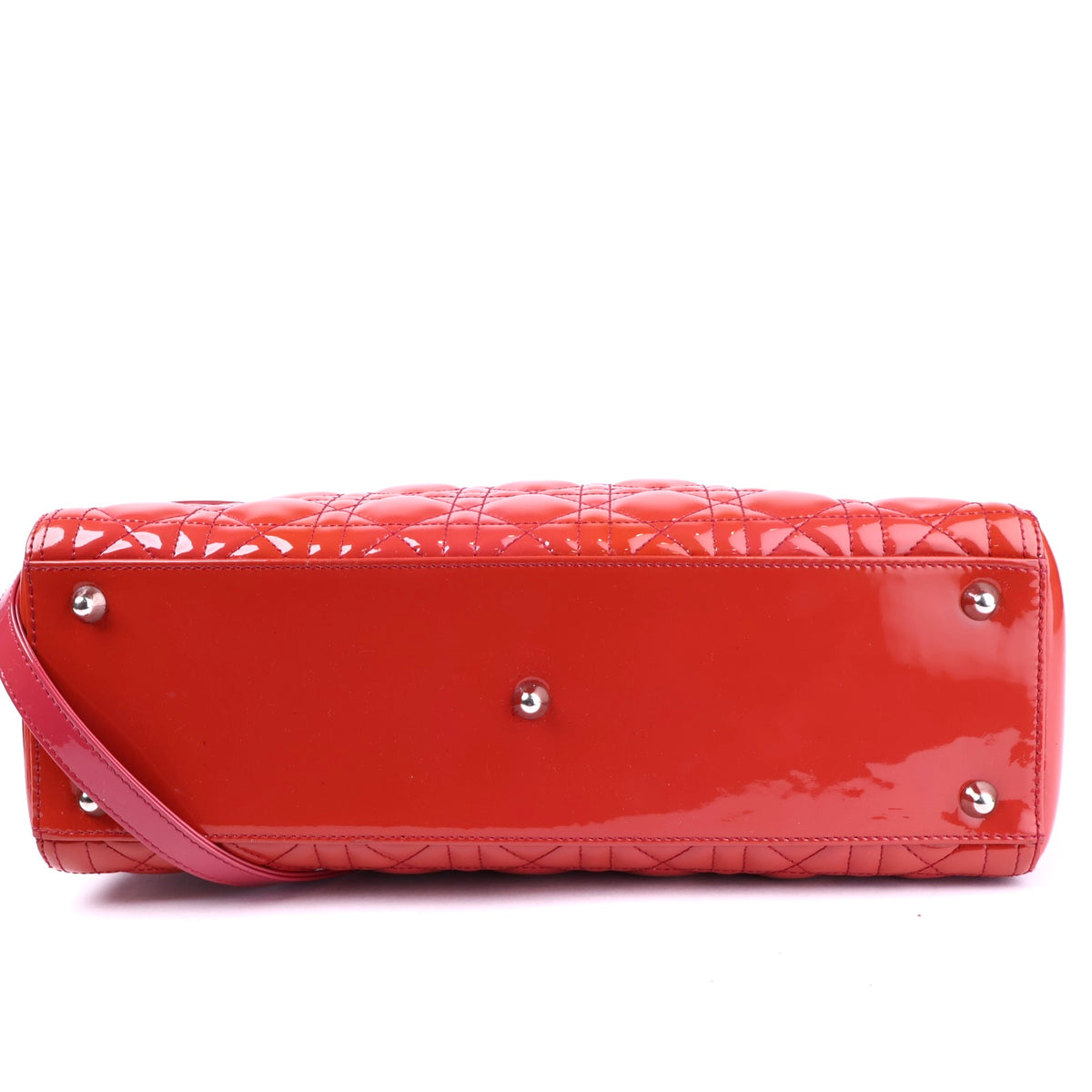 J2111 Christian Dior Light Red Cannage Quilted Patent Leather Bag- Pre Owned