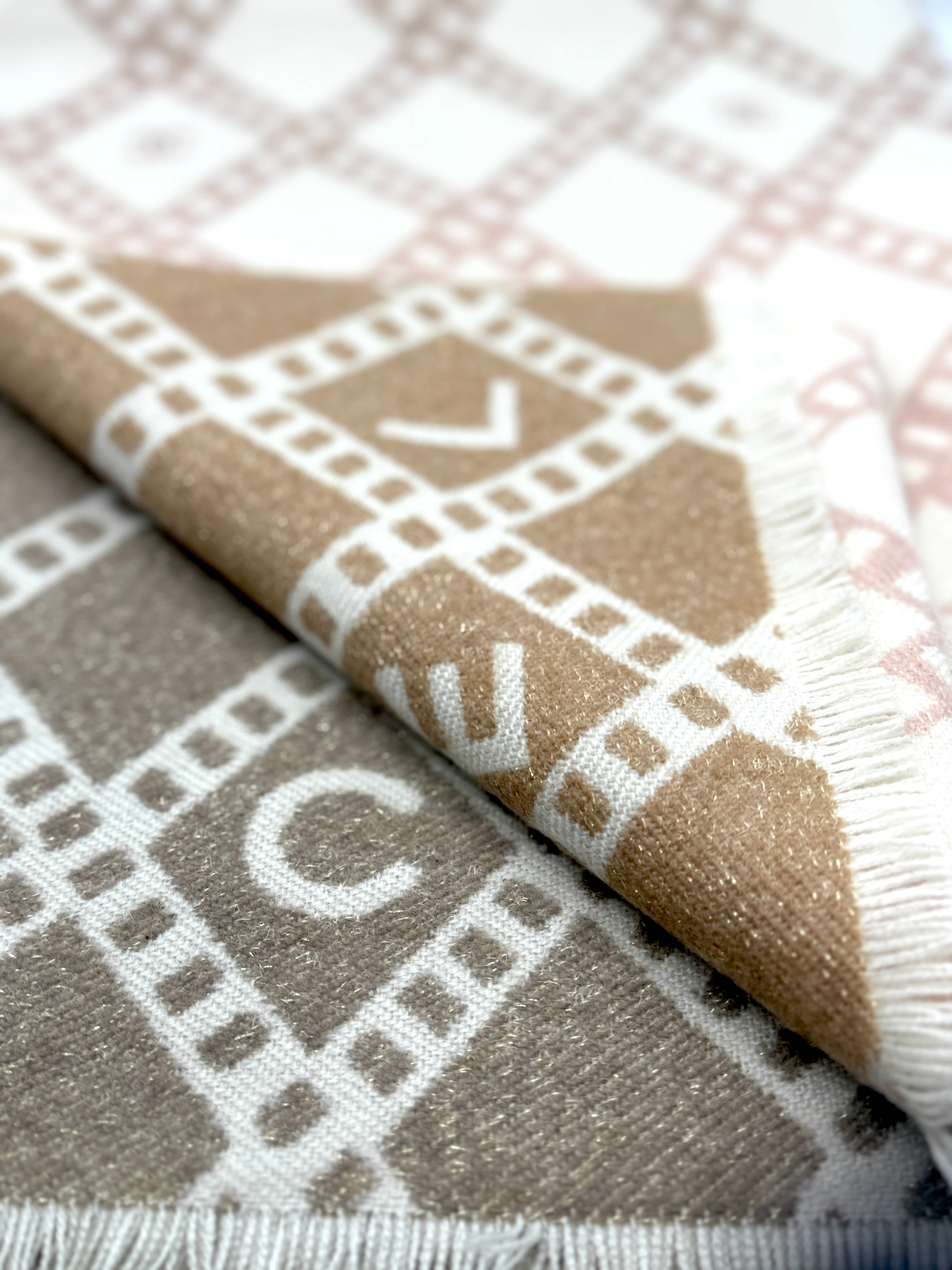 Chanel Beige Scarf with Plaid