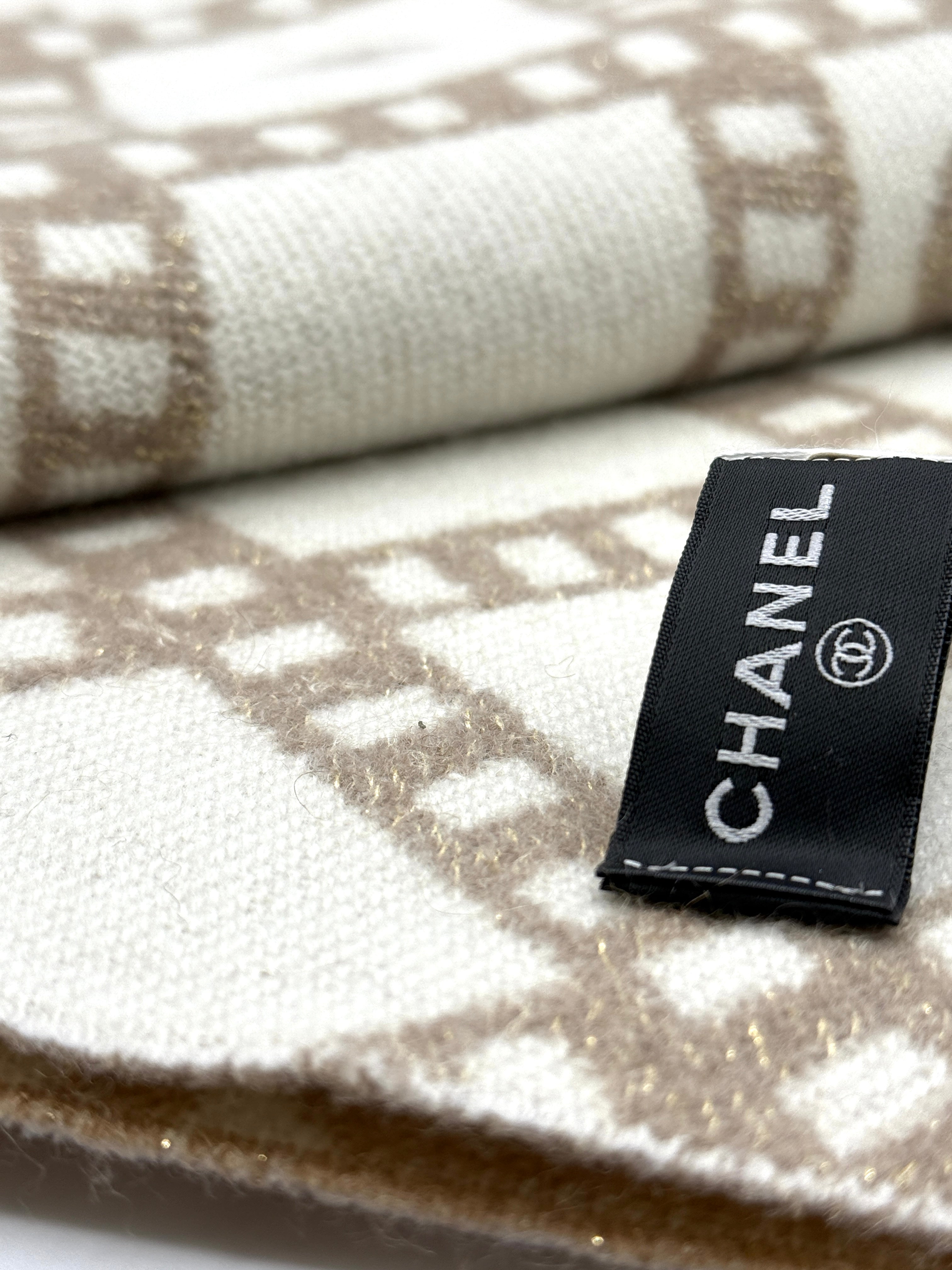 Chanel Beige Scarf with Plaid