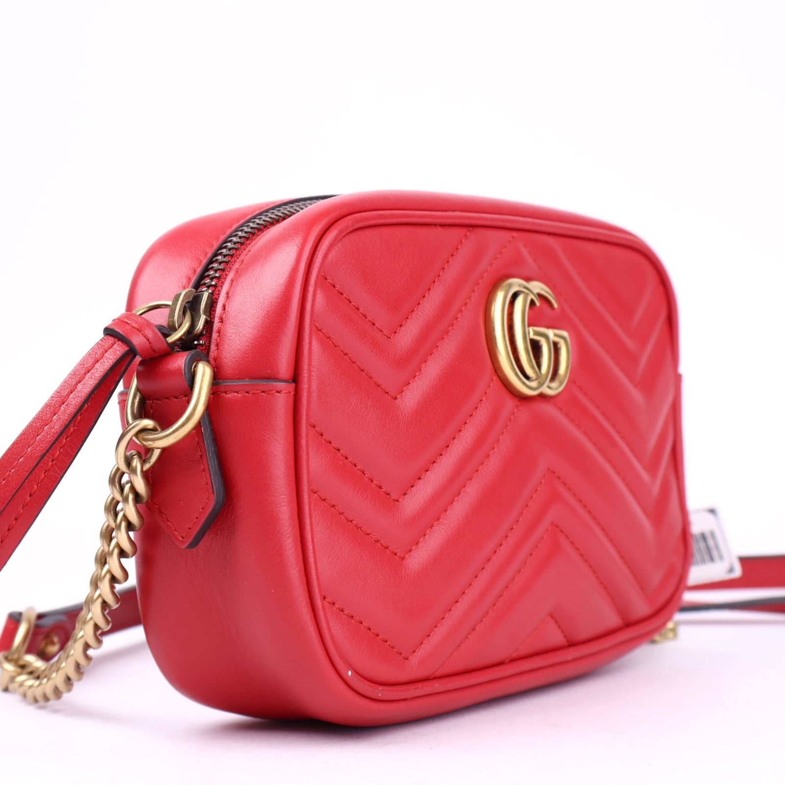 J2105 Gucci Red Quilted Leather Marmont Small Camera Bag- Pre Owned