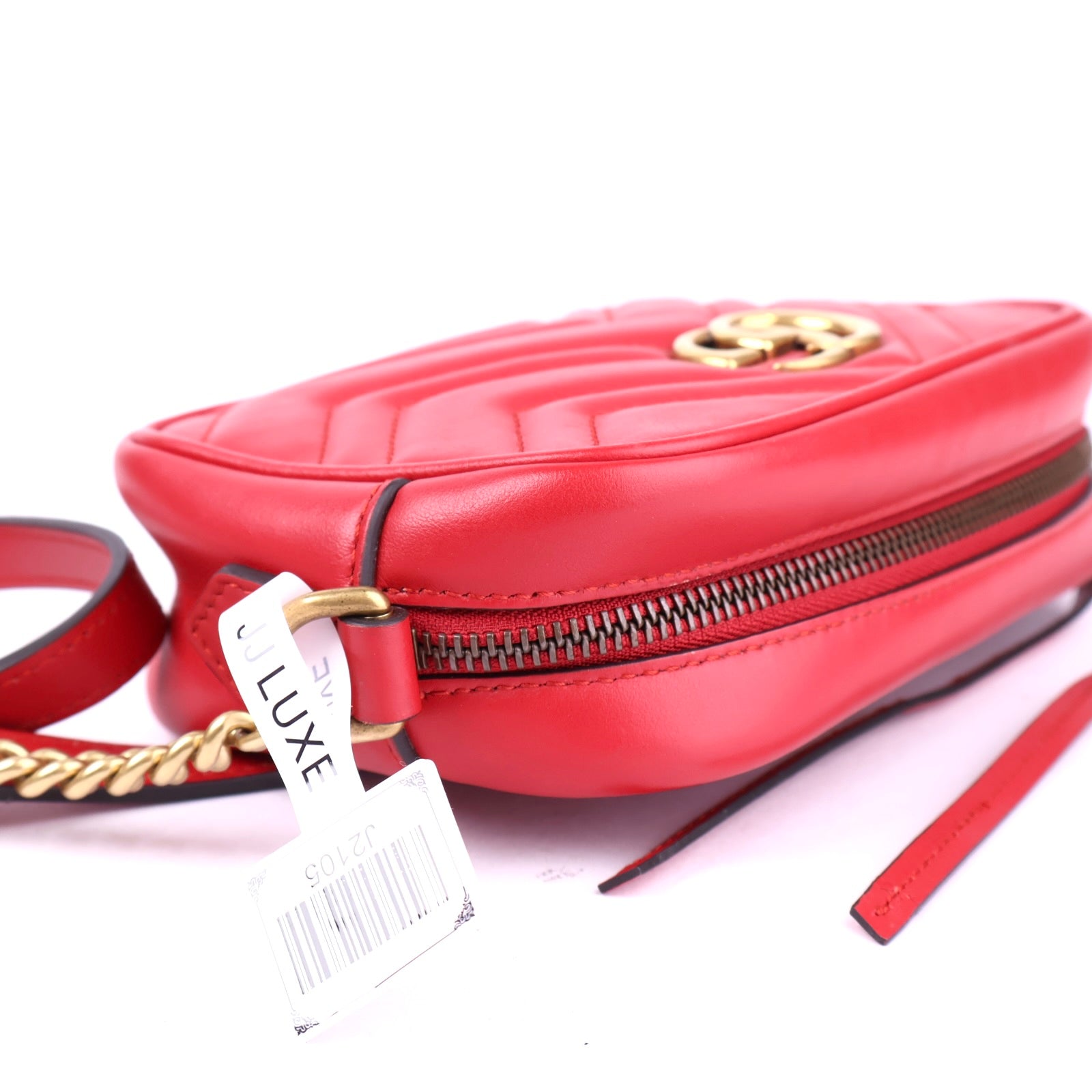 J2105 Gucci Red Quilted Leather Marmont Small Camera Bag- Pre Owned