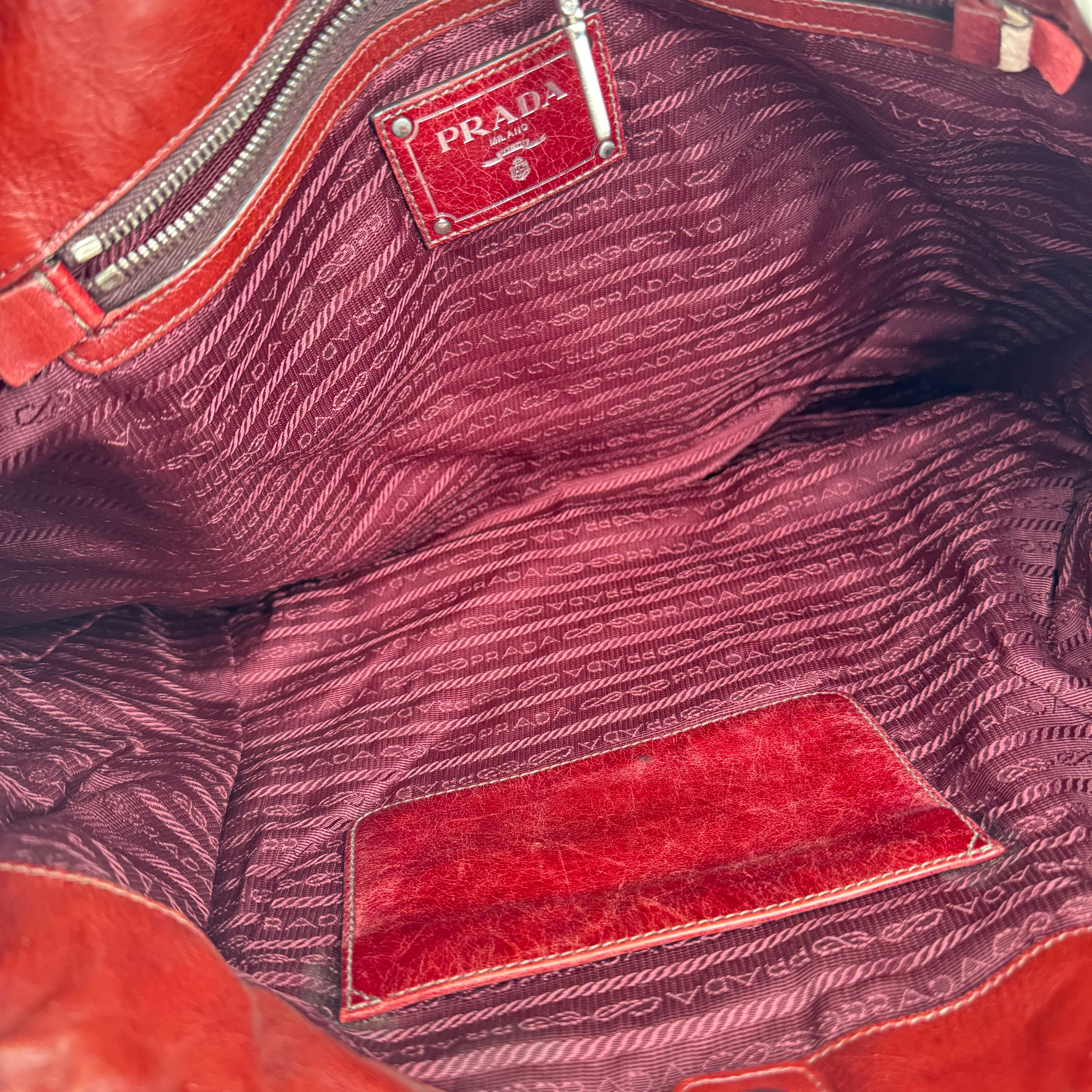 J0805 Prada tote calfskin maroon- Pre Owned