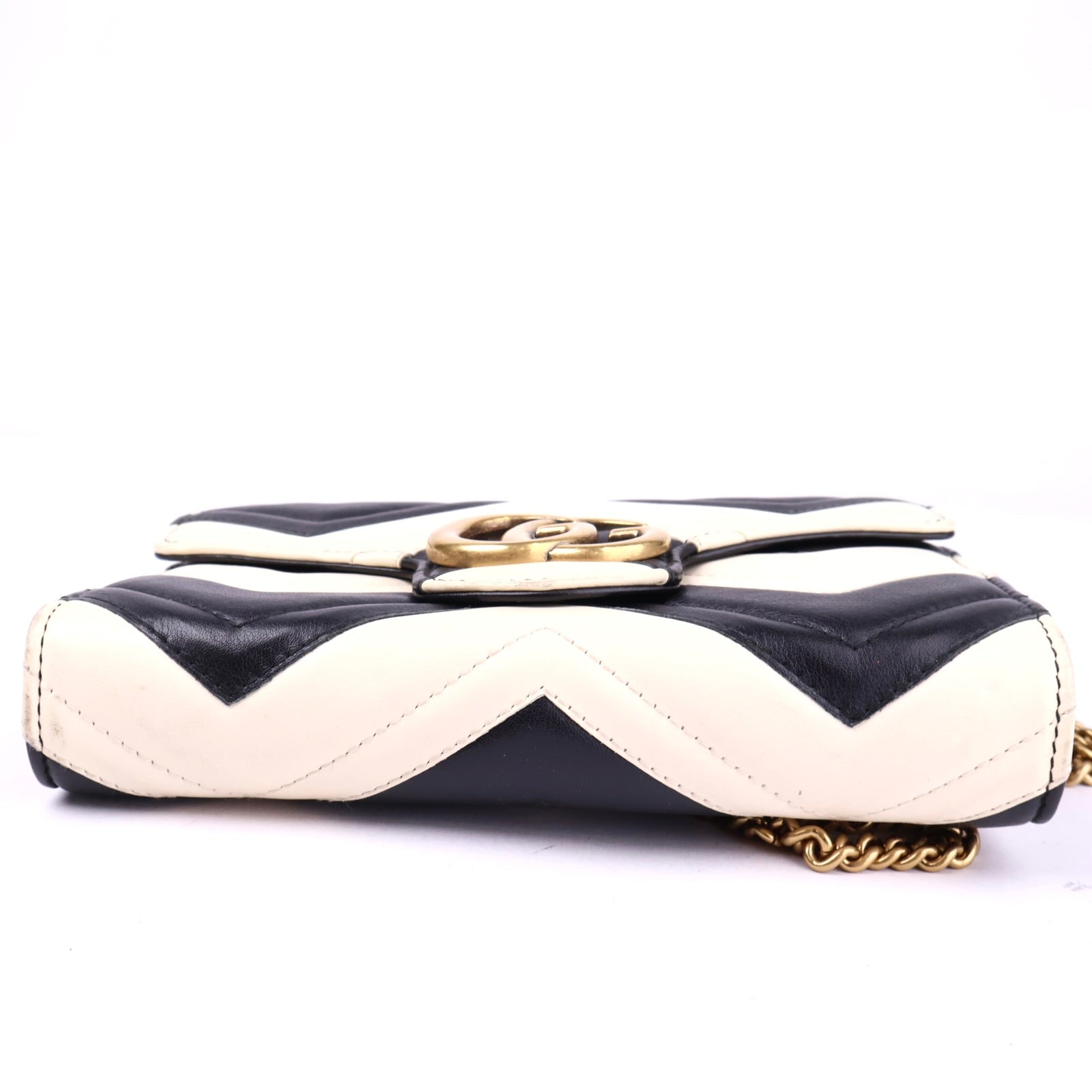 J2130 Gucci GG Marmont Black & White Leather Shoulder Bag- Pre Owned
