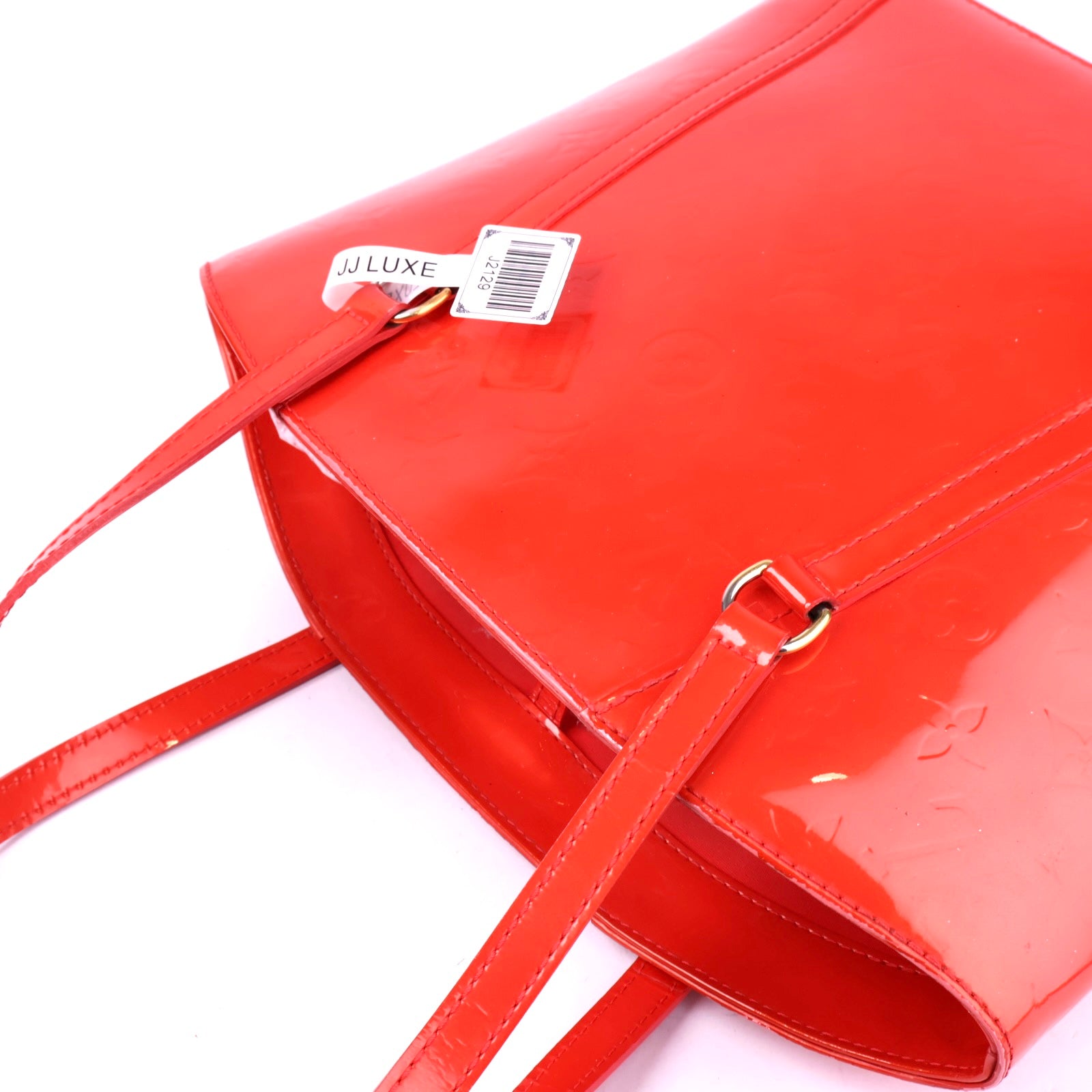J2129 Louis Vuitton Red Monogram Vernis Avalon Handbag- Pre Owned