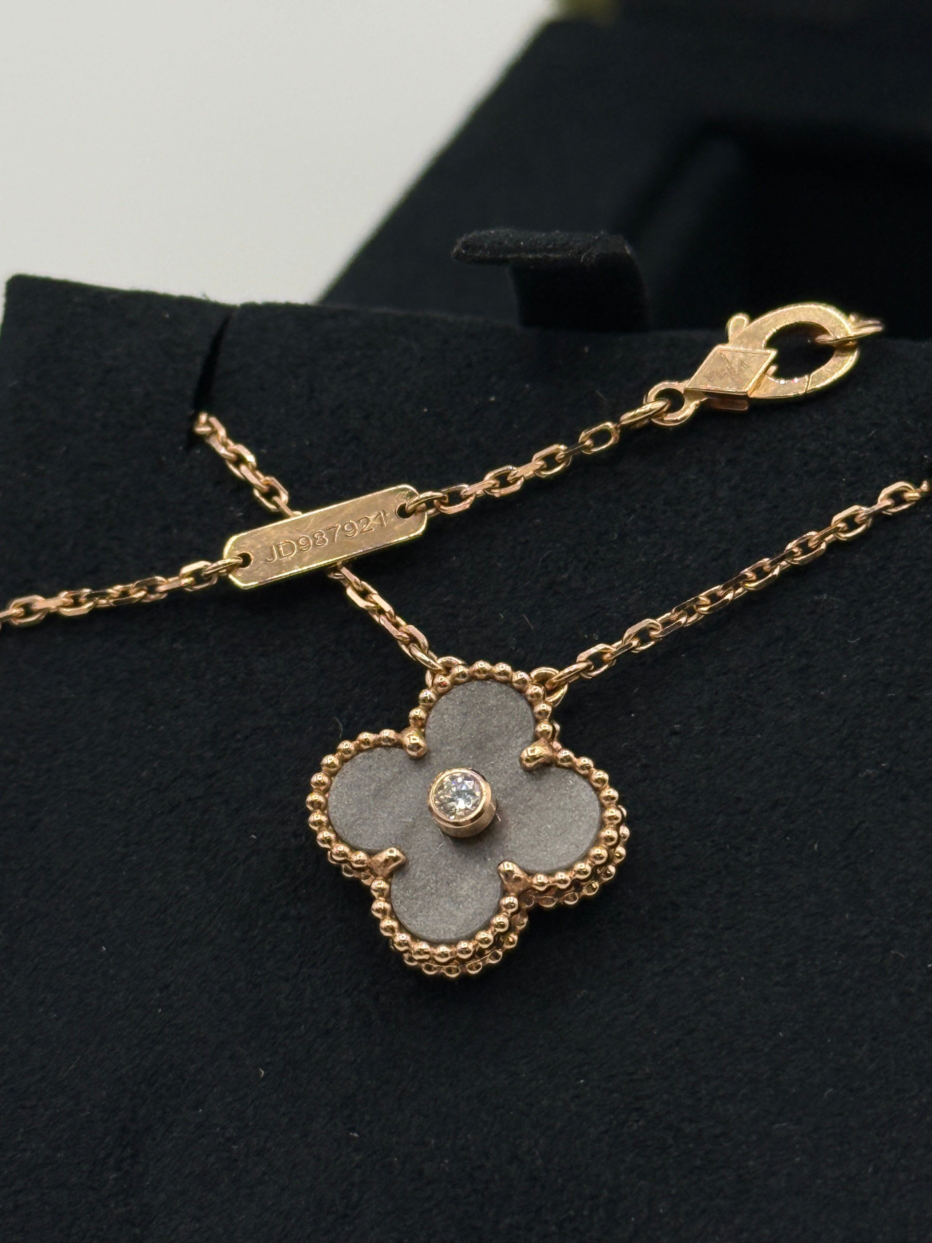 Van Cleef & Arpels Limited Edition Grey Mother Of Pearl Vintage Alhambra Holiday Pendant