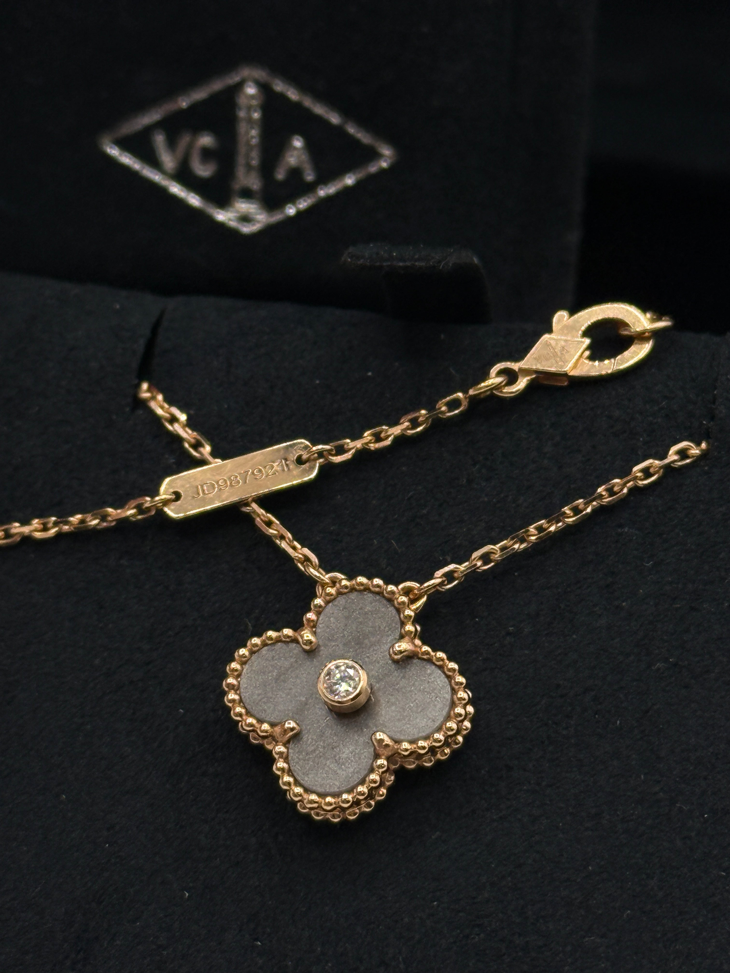 Van Cleef & Arpels Limited Edition Grey Mother Of Pearl Vintage Alhambra Holiday Pendant