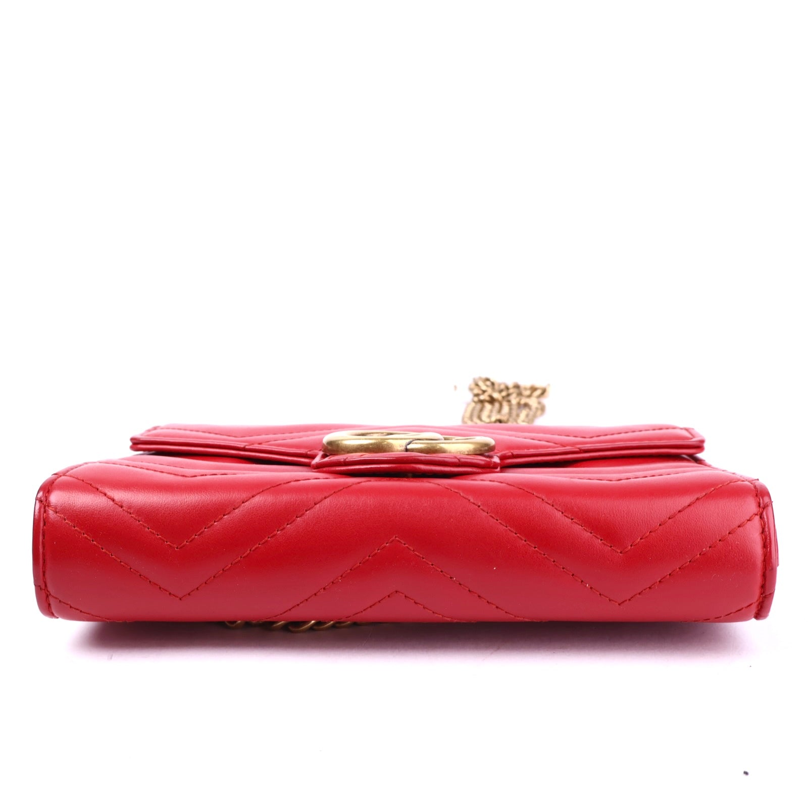 J2097 Gucci Calfskin Matelasse Mini GG Marmont Chain Wallet- Pre Owned