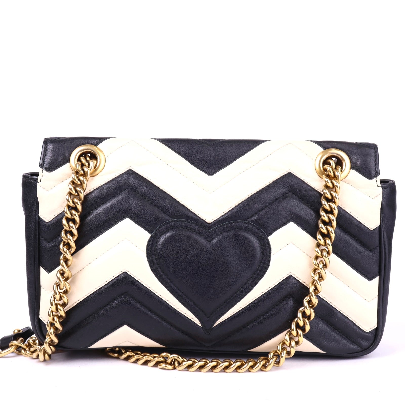 J2095 Gucci GG Marmont Black & White Leather Shoulder Bag- Pre Owned