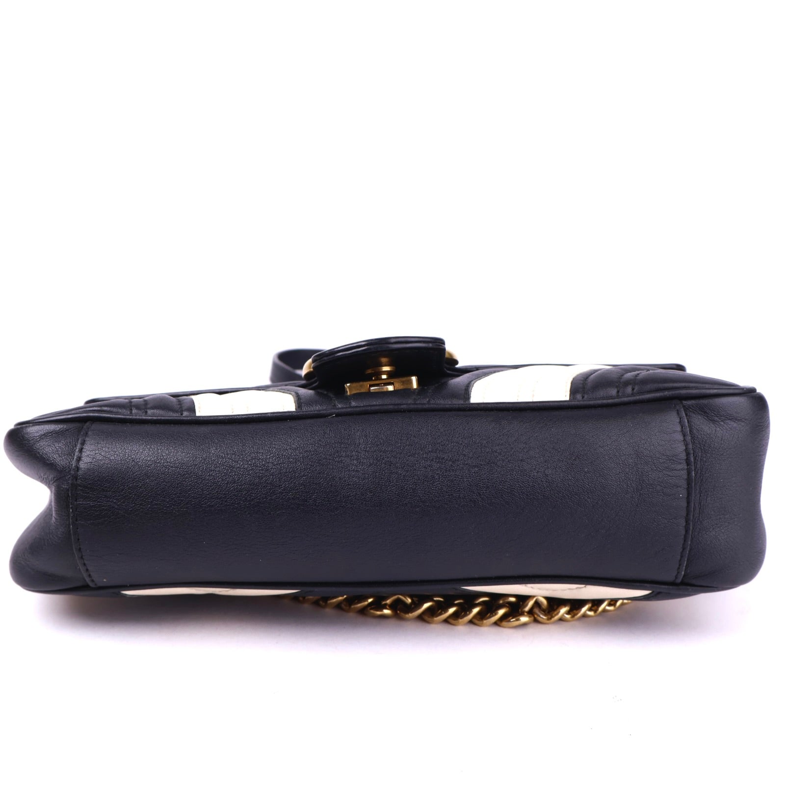J2095 Gucci GG Marmont Black & White Leather Shoulder Bag- Pre Owned