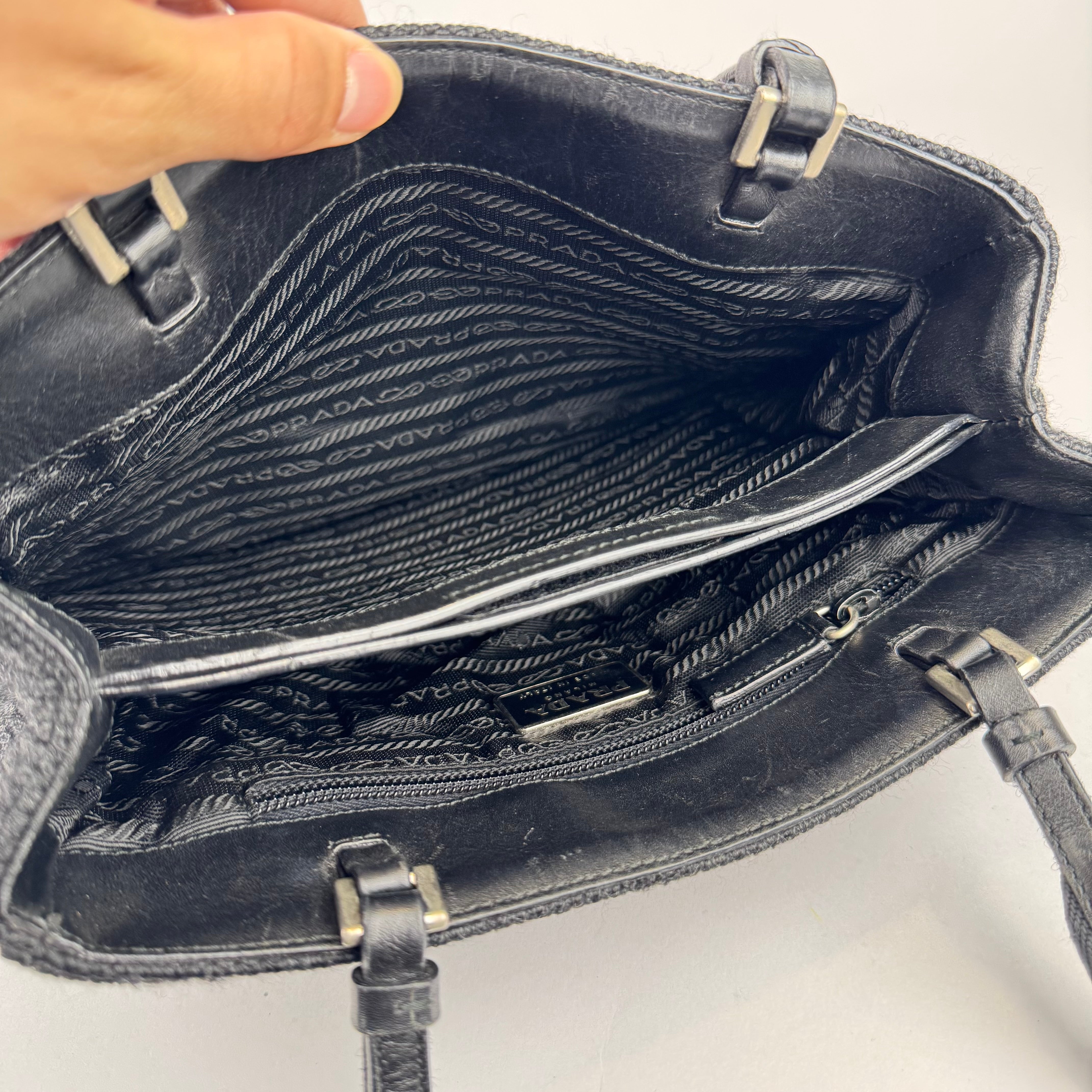 J0922 PRADA Hand Bag Archive 1999 wool knitted Fabrics Black- Pre Owned