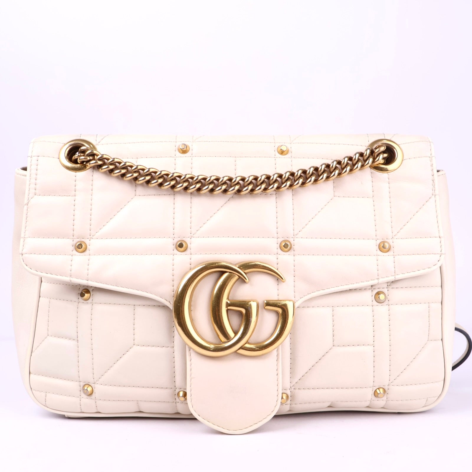 J2119 Gucci Studded GG Marmont Calfskin Matelasse Leather Bag- Pre Owned