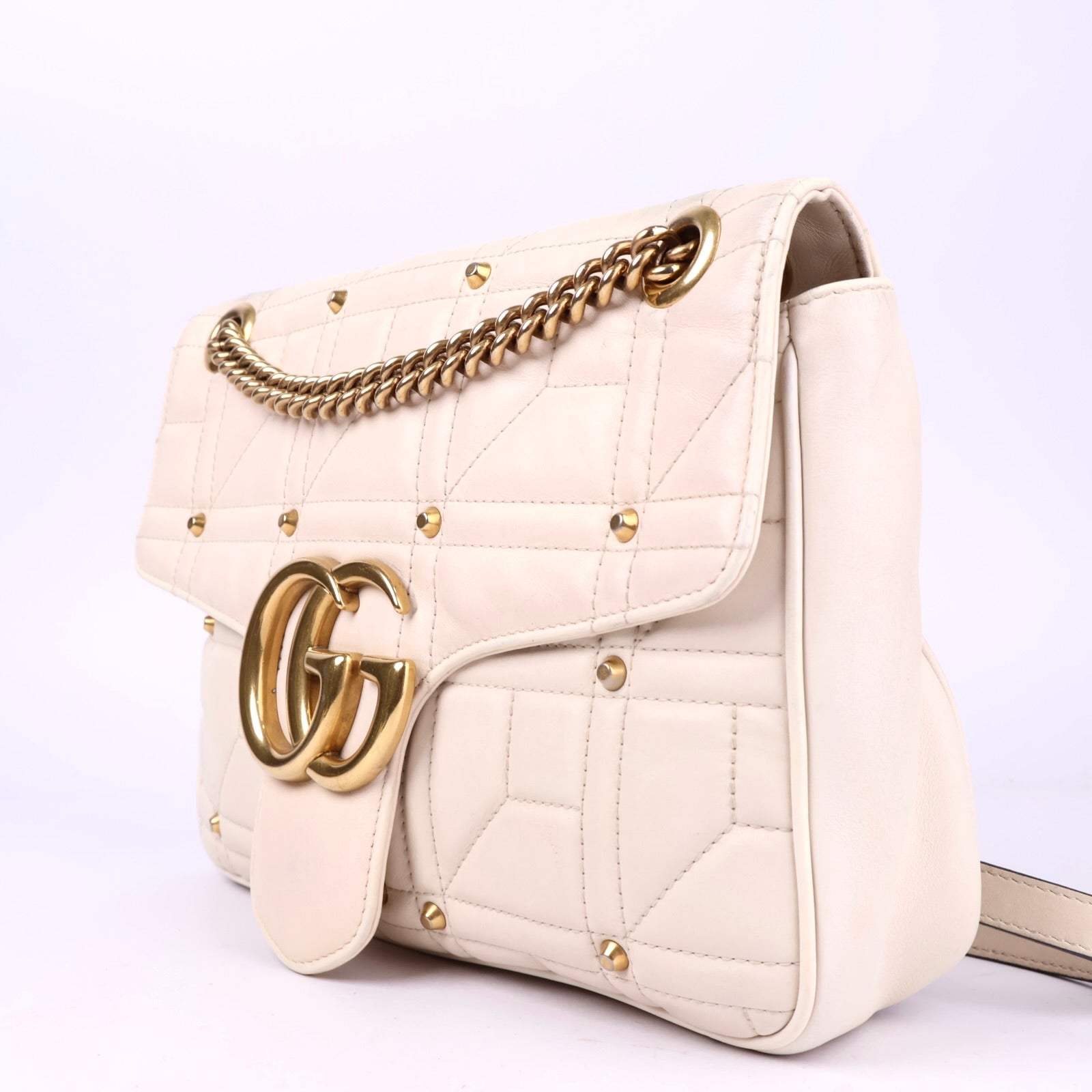 J2119 Gucci Studded GG Marmont Calfskin Matelasse Leather Bag- Pre Owned