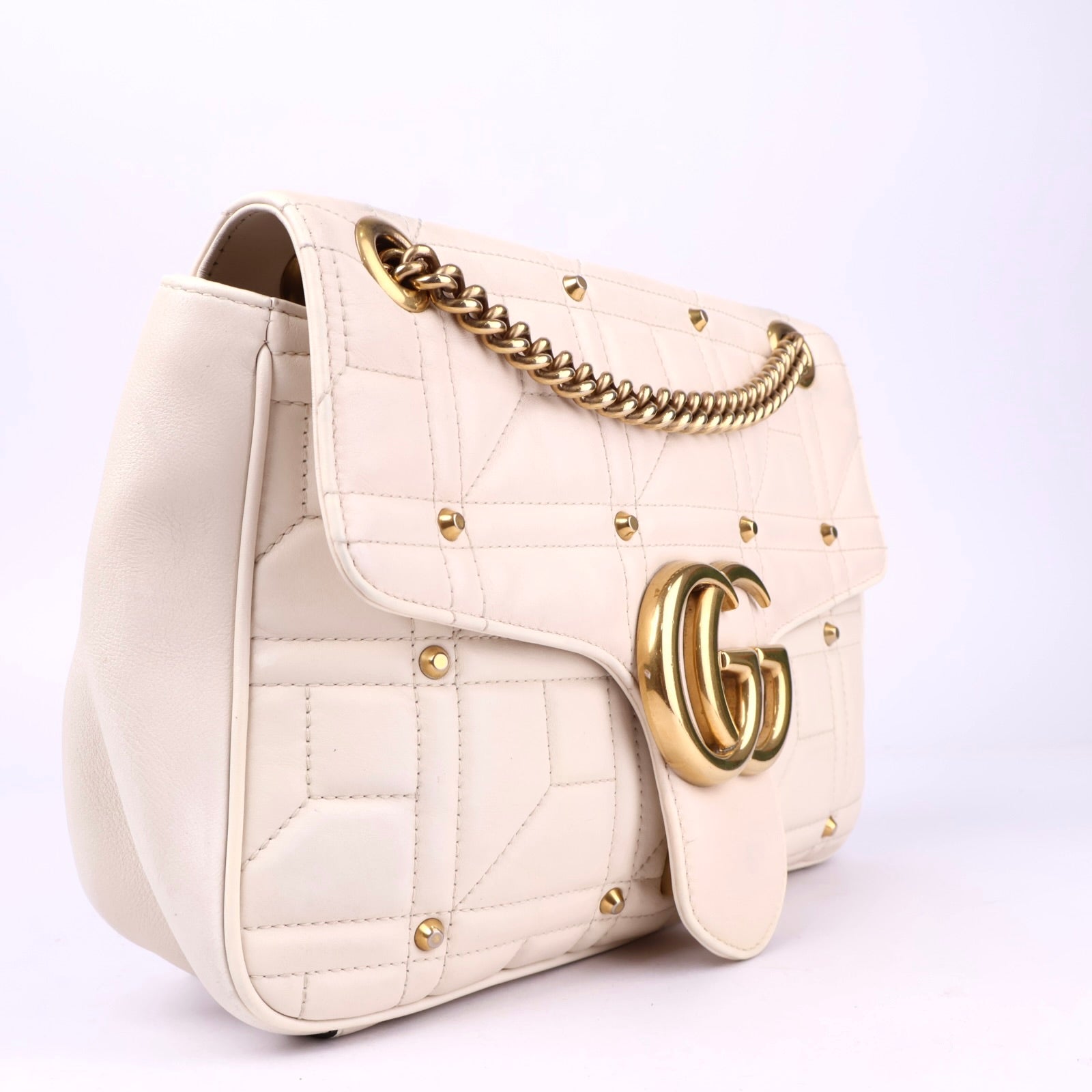 J2119 Gucci Studded GG Marmont Calfskin Matelasse Leather Bag- Pre Owned